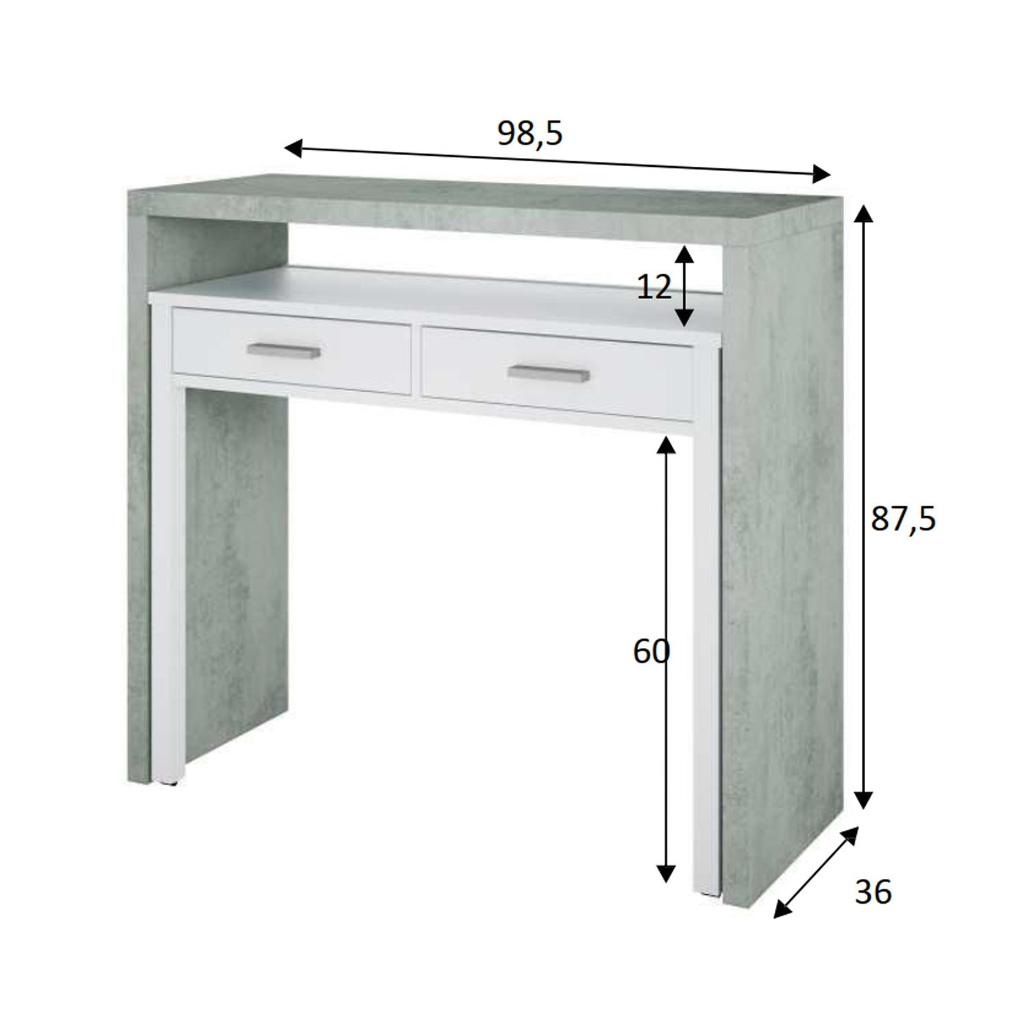Scrivania estensibile salvaspazio con due cassetti - Bianco e cemento by CeramicStore | Lo specialista del tuo bagno