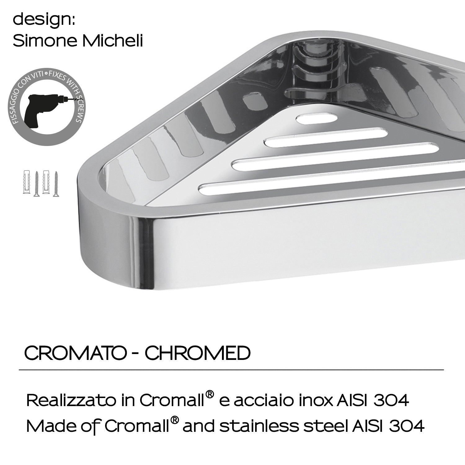 Portaoggetti angolare doccia in Acciaio Inox AISI 304 e Cromall Outline di Gedy - Cromato by CeramicStore | Lo specialista del tuo bagno