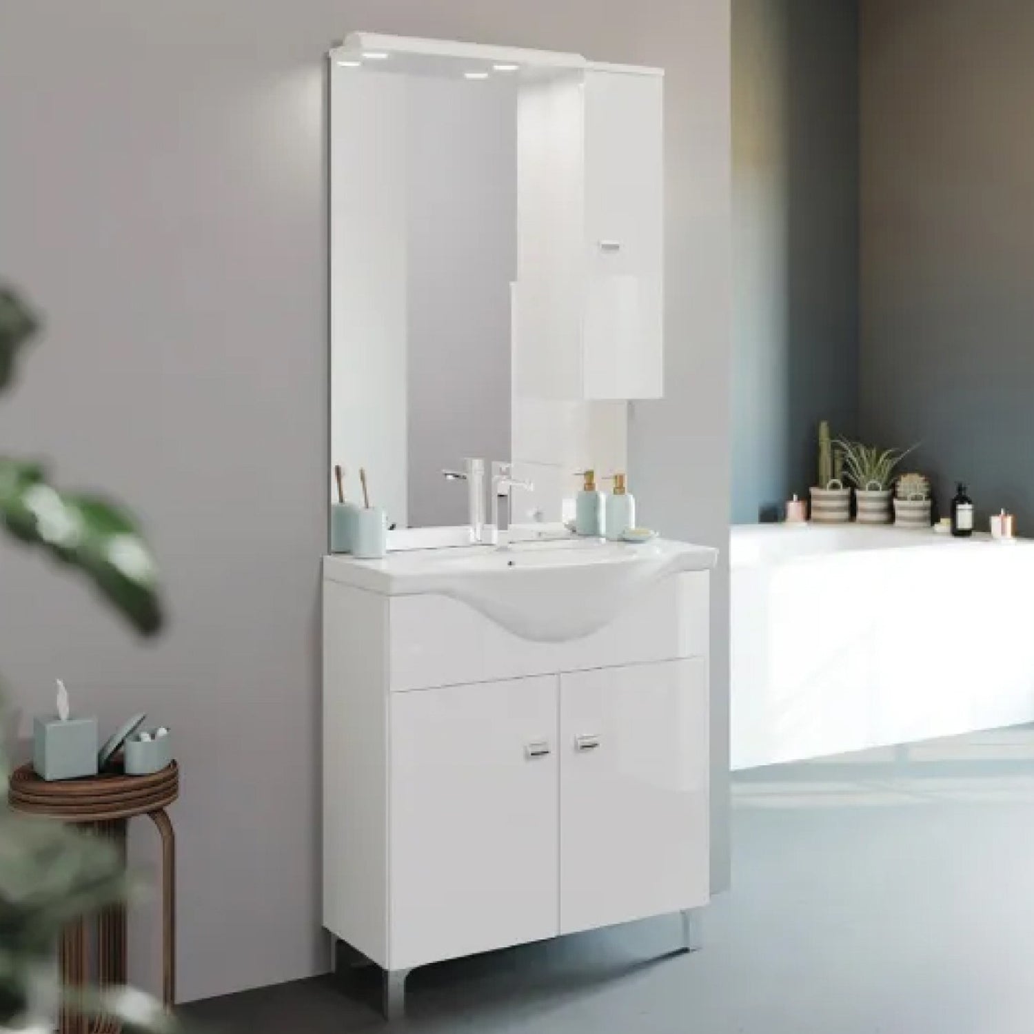 Mobile bagno a terra con specchiera e lavabo Cubi&Co modello Savona - Bianco Lucido by CeramicStore | Lo specialista del tuo bagno