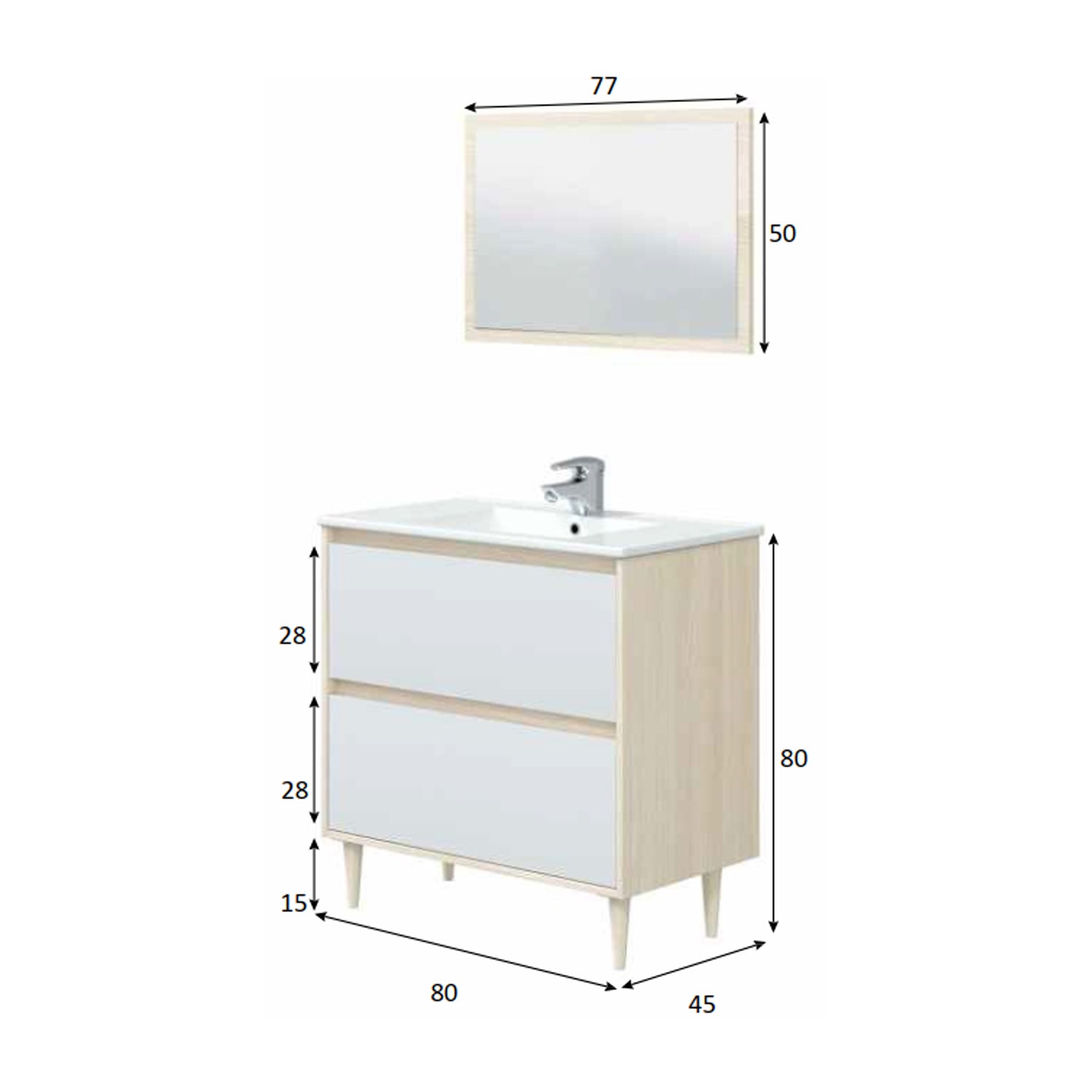 Mobile bagno con specchiera e lavabo Cubi&Co modello Venezia - Rovere Bianco by CeramicStore | Lo specialista del tuo bagno