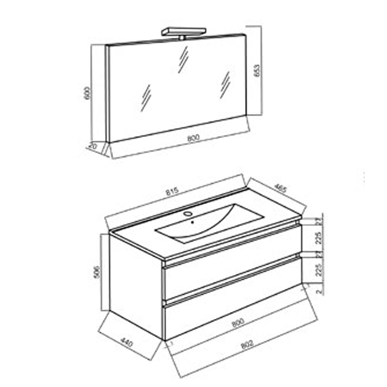 Mobile bagno sospeso 80 cm con specchiera e lavabo integrato Cubi&Co modello Symmetry Classic 2 - Rovere Grigio by CeramicStore | Lo specialista del tuo bagno