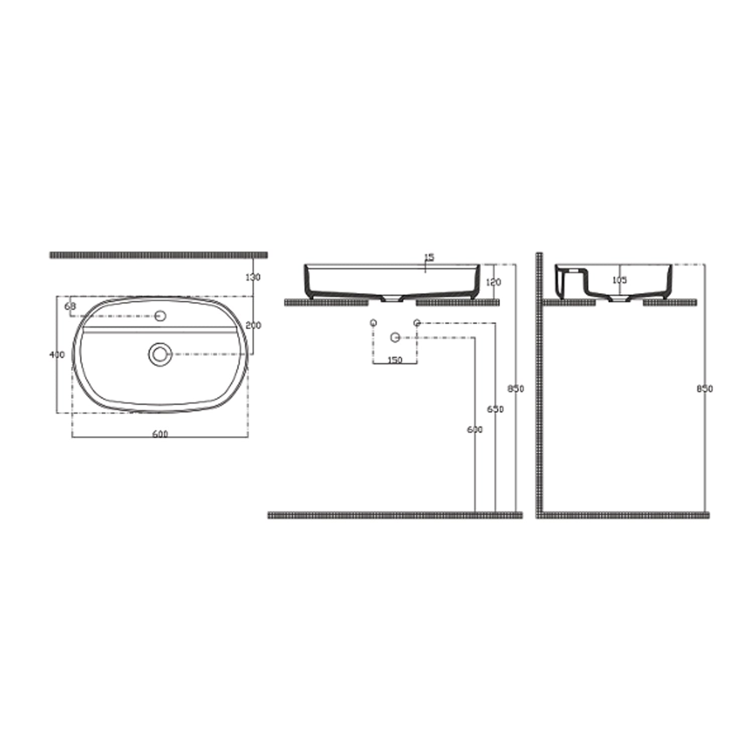 Lavabo d'appoggio ovale con foro BathCore serie Infinity 60x40 color Nero Opaco