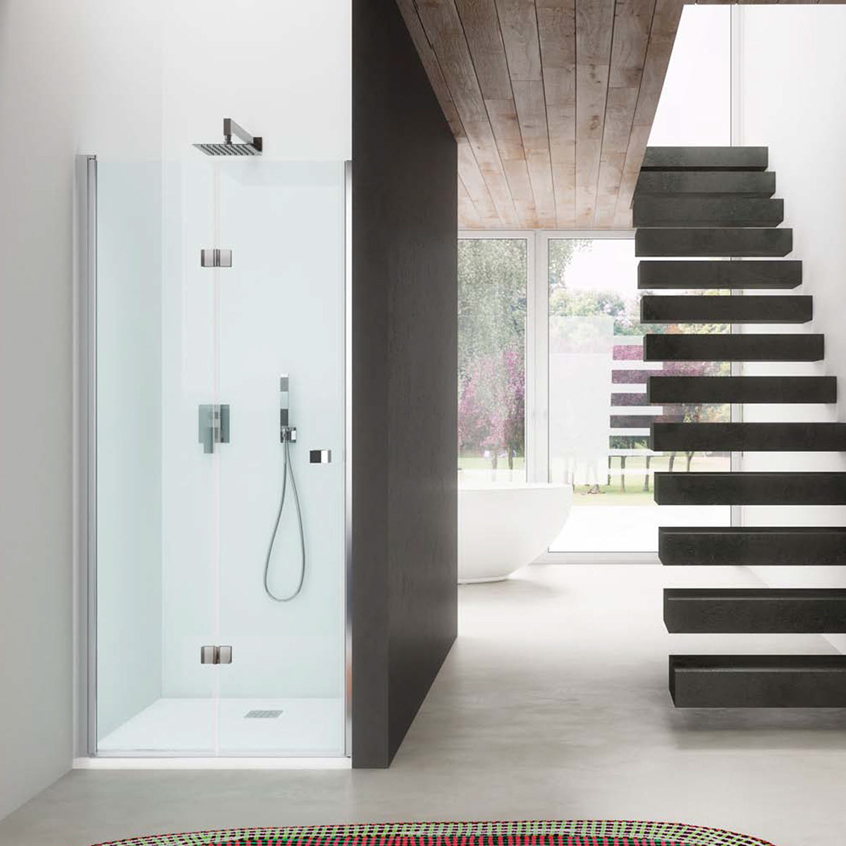 Porta doccia modello Kronos con apertura a soffietto da 98 cm in cristallo trasparente 6 mm temperato by CeramicStore | Lo specialista del tuo bagno