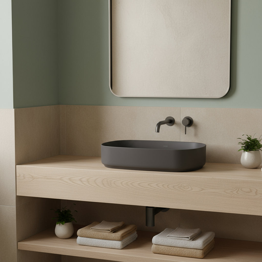 Lavabo d'appoggio ovale senza foro BathCore serie Infinity 55x36 color Antracite Opaco