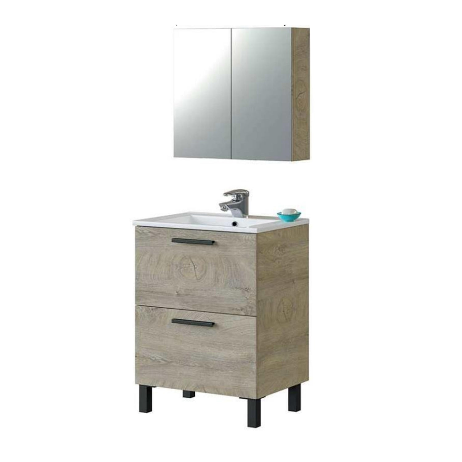 Mobile bagno a terra Dama completo di lavabo e specchio contenitore 60x45 cm- Rovere Alaska by CeramicStore | Lo specialista del tuo bagno
