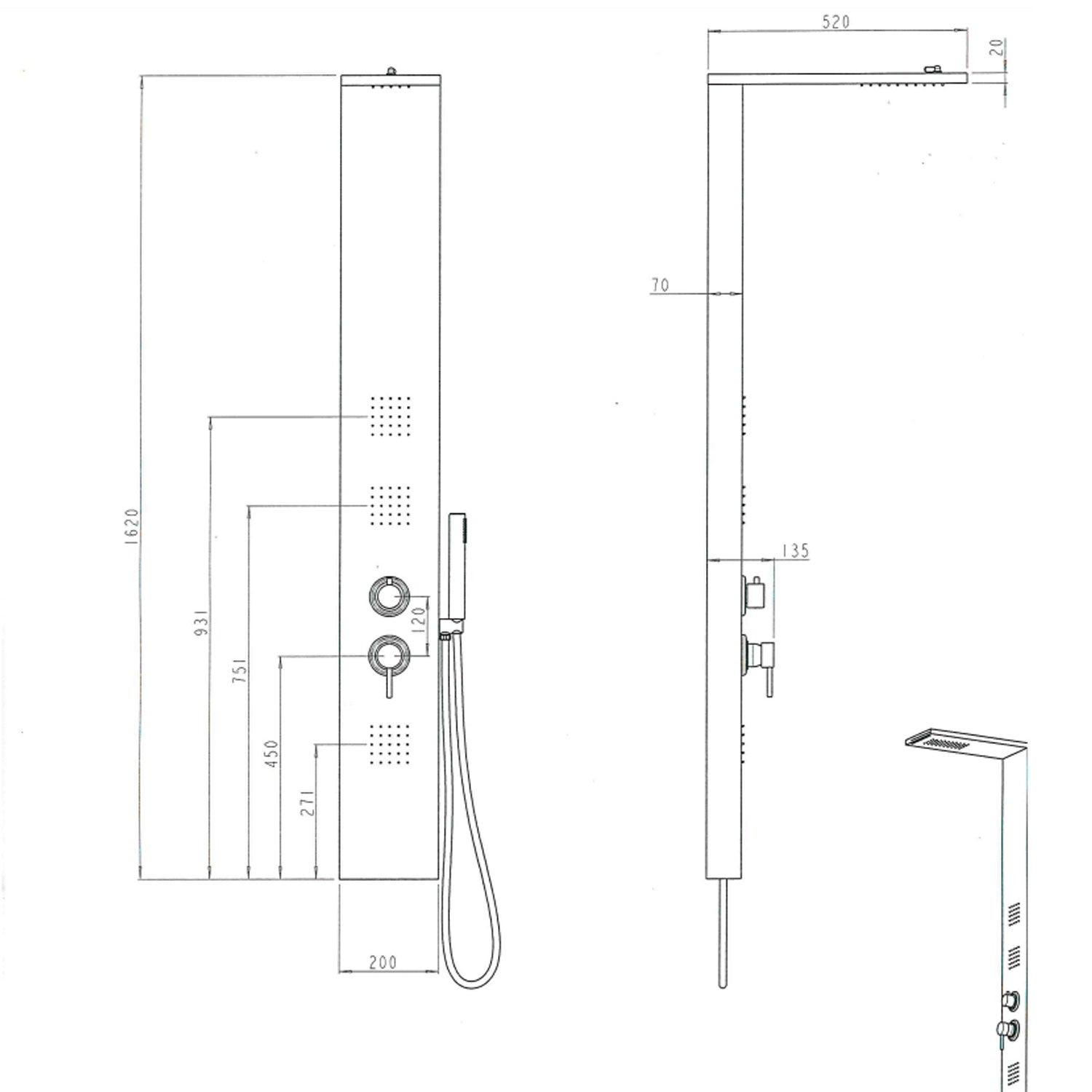 Colonna doccia in acciaio nero opaco con soffione a pioggia, soffioni laterali e cascata Keller Taps by CeramicStore | Lo specialista del tuo bagno