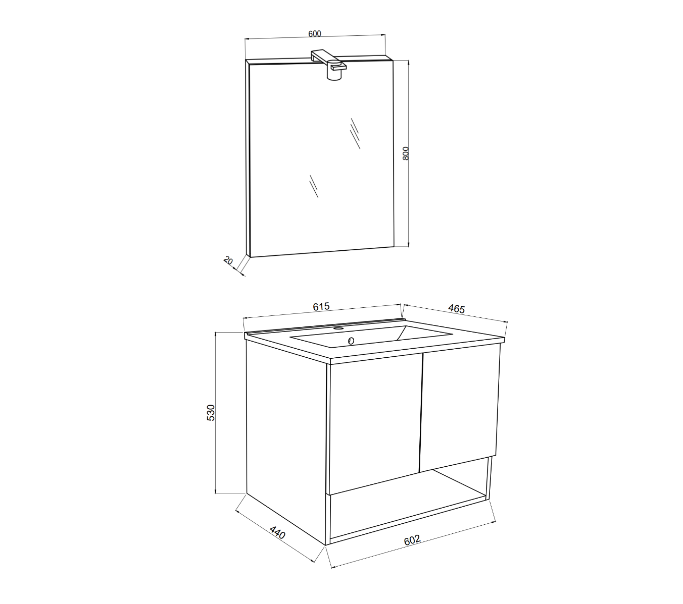 Mobile bagno con lavabo e specchiera Cubi&Co Barcellona 60 cm - Rovere Grigio by CeramicStore | Lo specialista del tuo bagno