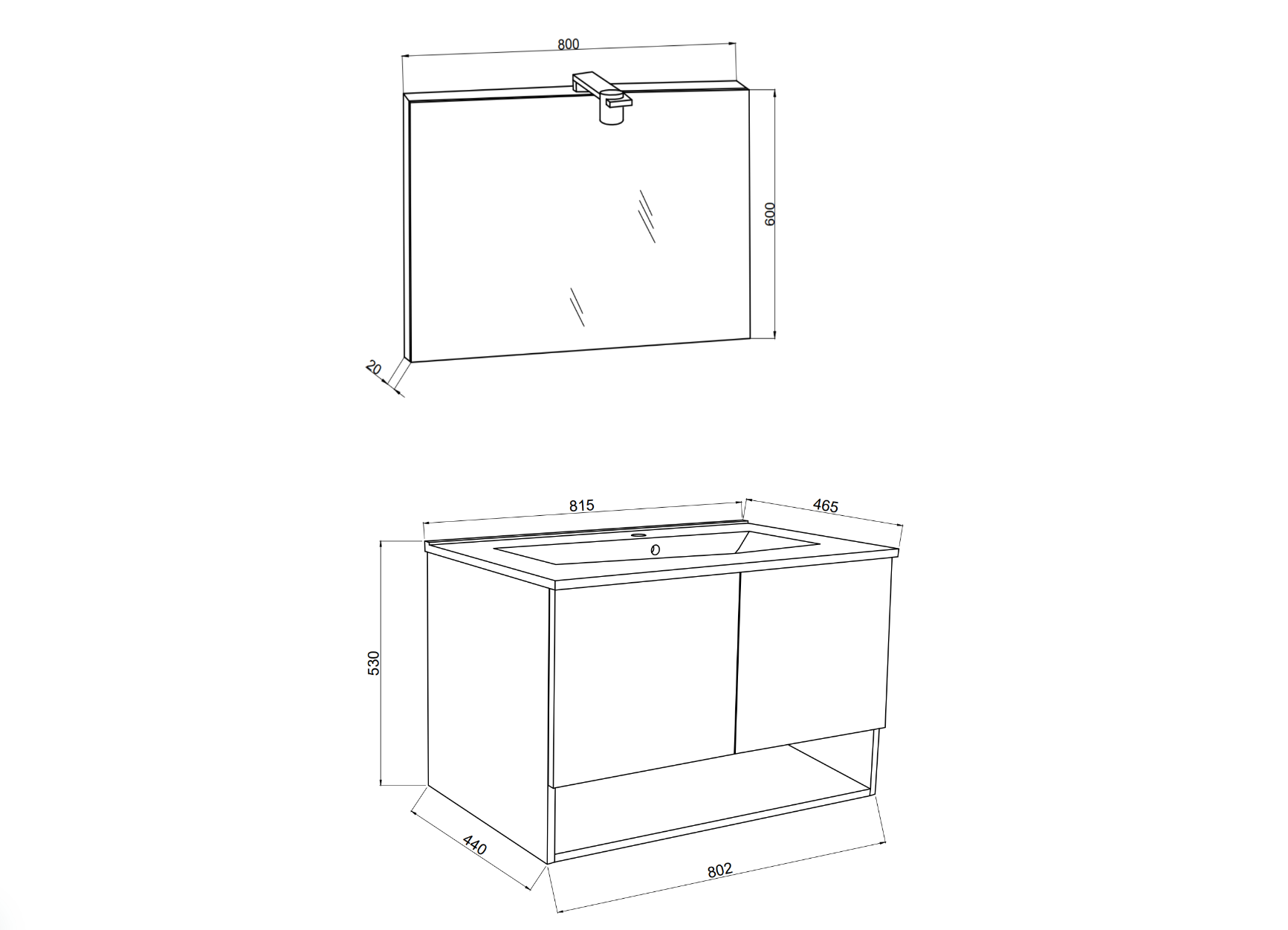 Mobile bagno con lavabo e specchiera Cubi&Co Barcellona 80 cm - Rovere Fumo by CeramicStore | Lo specialista del tuo bagno
