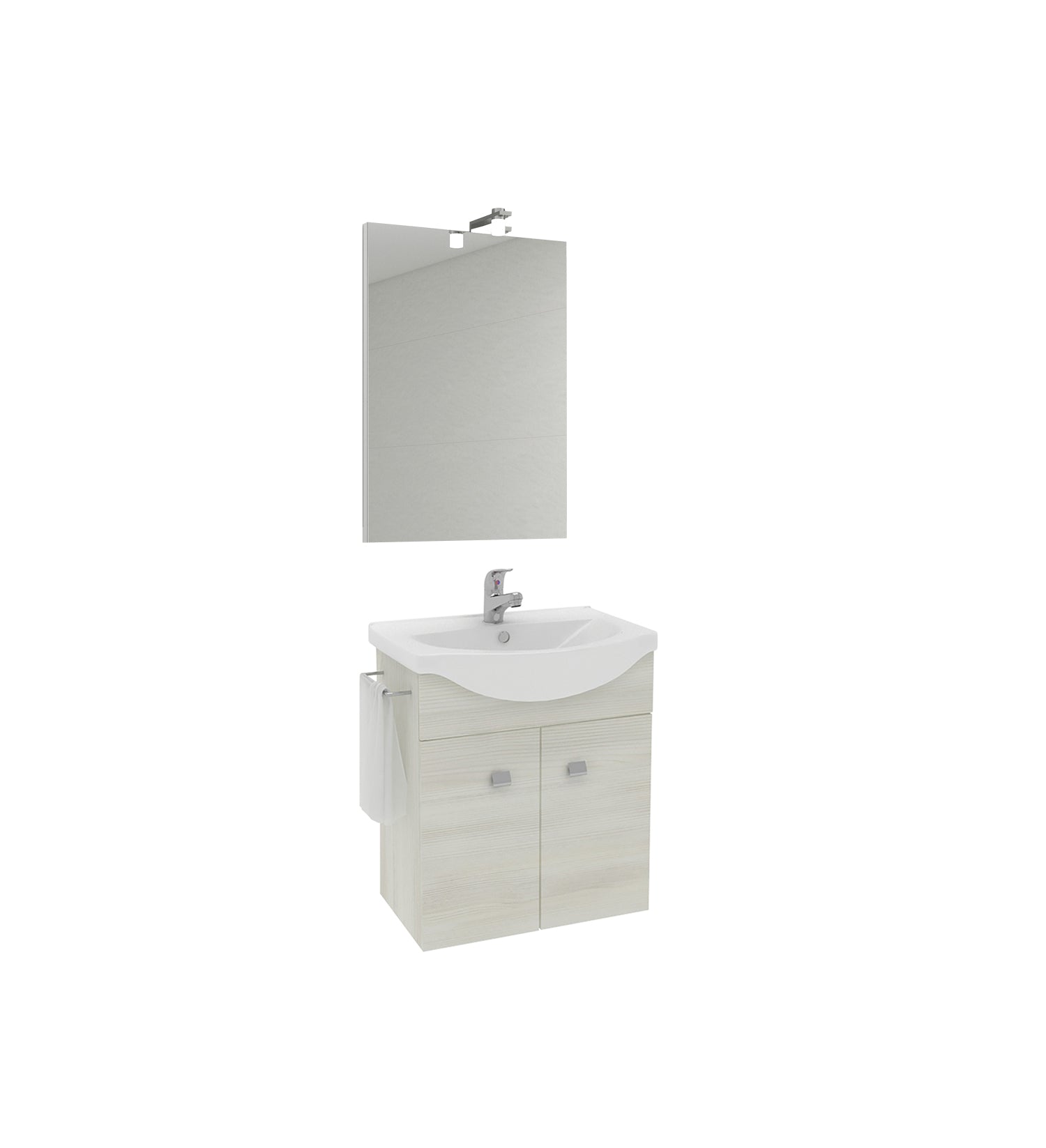 Mobile bagno sospeso con lavabo, specchiera e colonna Cubi&Co Smeraldo 55 cm - Rovere Bianco by CeramicStore | Lo specialista del tuo bagno