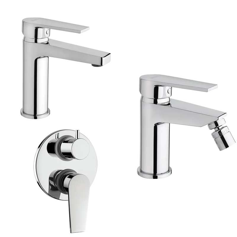 Set di rubinetti da bagno Lavabo e Bidet con scarico e Doccia Incasso con Deviatore finitura cromata collezione LOGOS+ di Mamoli Rubinetterie by CeramicStore | Lo specialista del tuo bagno