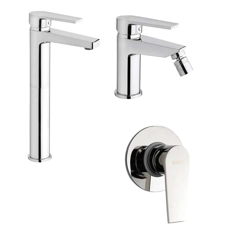Set di rubinetti da bagno Lavabo Alto e Bidet con scarico e Doccia Incasso finitura cromata collezione LOGOS+ di Mamoli Rubinetterie by CeramicStore | Lo specialista del tuo bagno