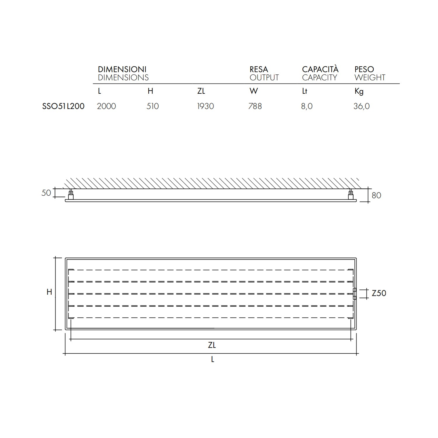 Termoarredo design linea TermoCrea Modello 'New York' cm 51x200 a piastra orizzontale interasse mm 50 by CeramicStore | Lo specialista del tuo bagno
