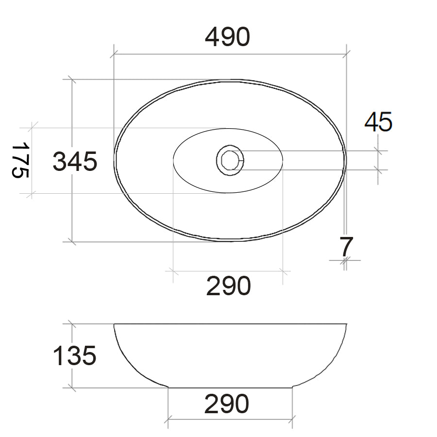 Lavabo ovale da appoggio senza piletta di scarico Lineabeta Acquaio in ceramica antracite opaco cm 49x34