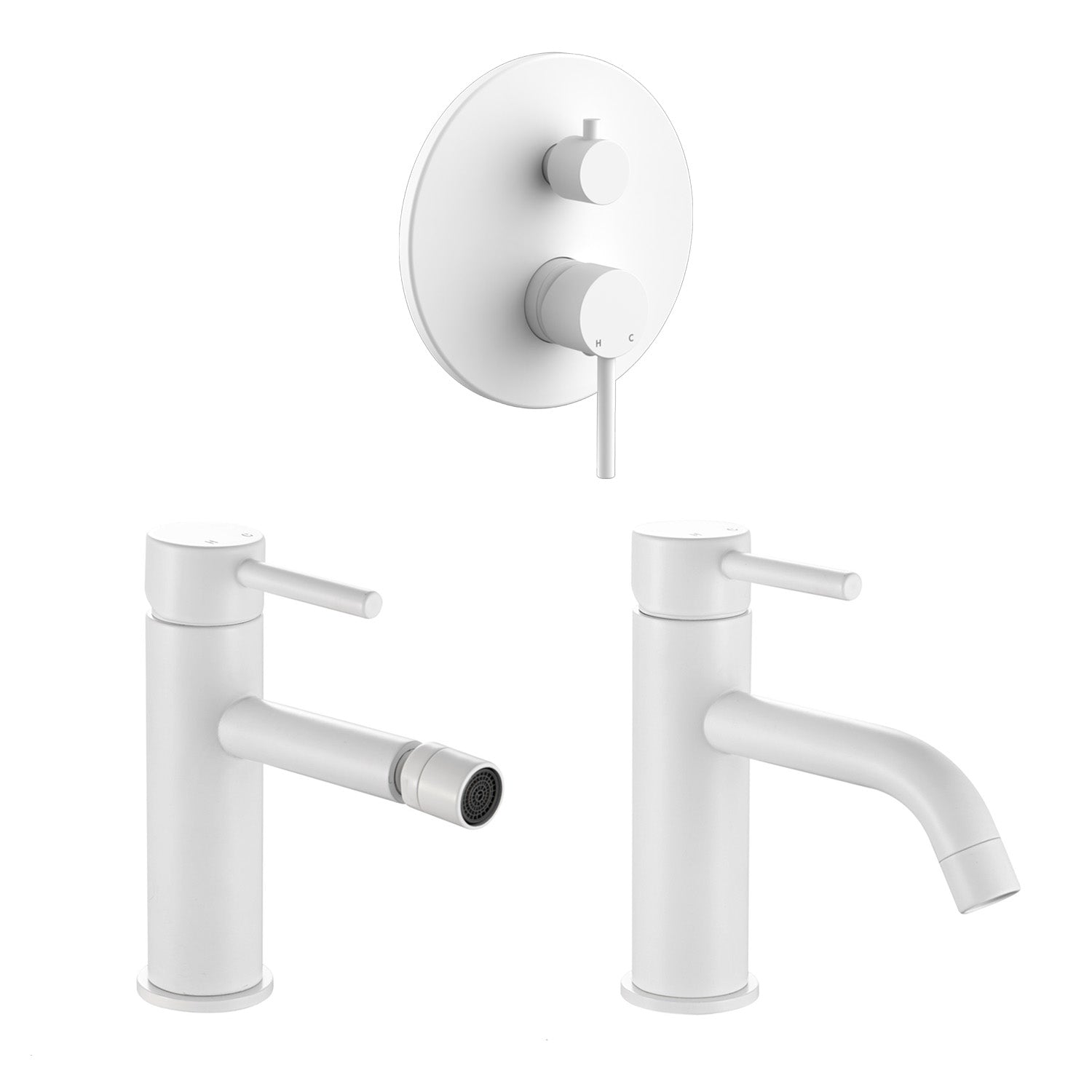 Composizione di miscelatori per lavabo, bidet e doccia 2 vie Moon in ottone bianco opaco by CeramicStore | Lo specialista del tuo bagno