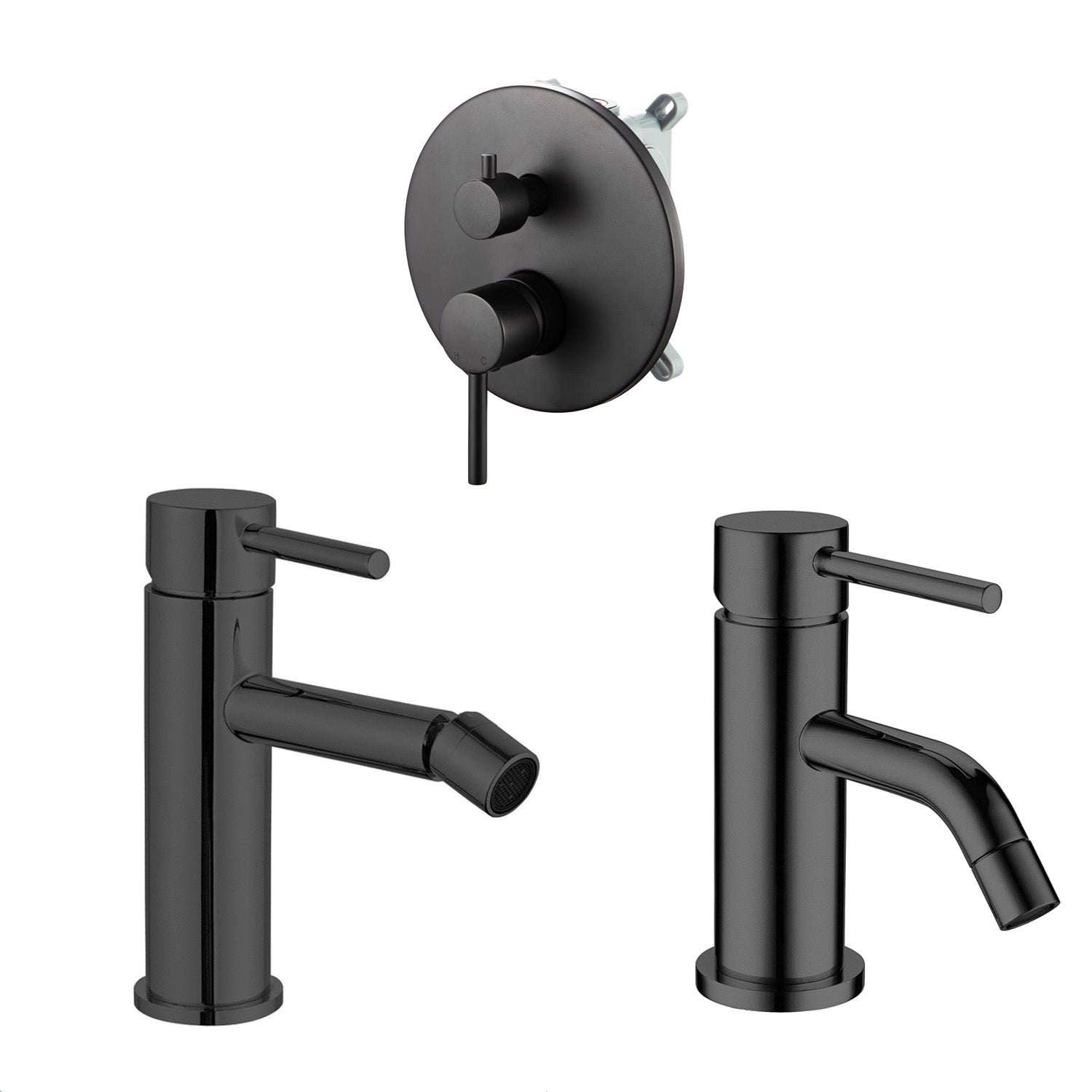 Composizione di miscelatori per lavabo, bidet e doccia 2 vie Moon in ottone nero opaco by CeramicStore | Lo specialista del tuo bagno