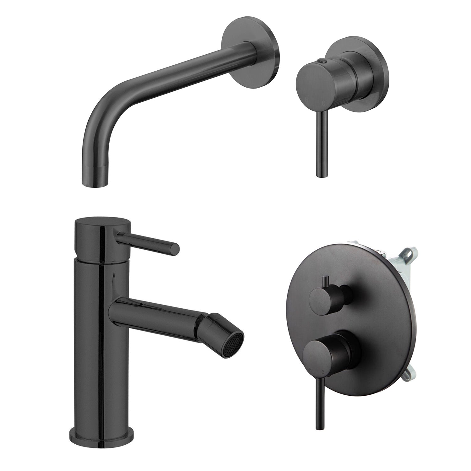 Composizione di miscelatori per lavabo incasso, bidet e doccia 2 vie Moon in ottone nero opaco by CeramicStore | Lo specialista del tuo bagno