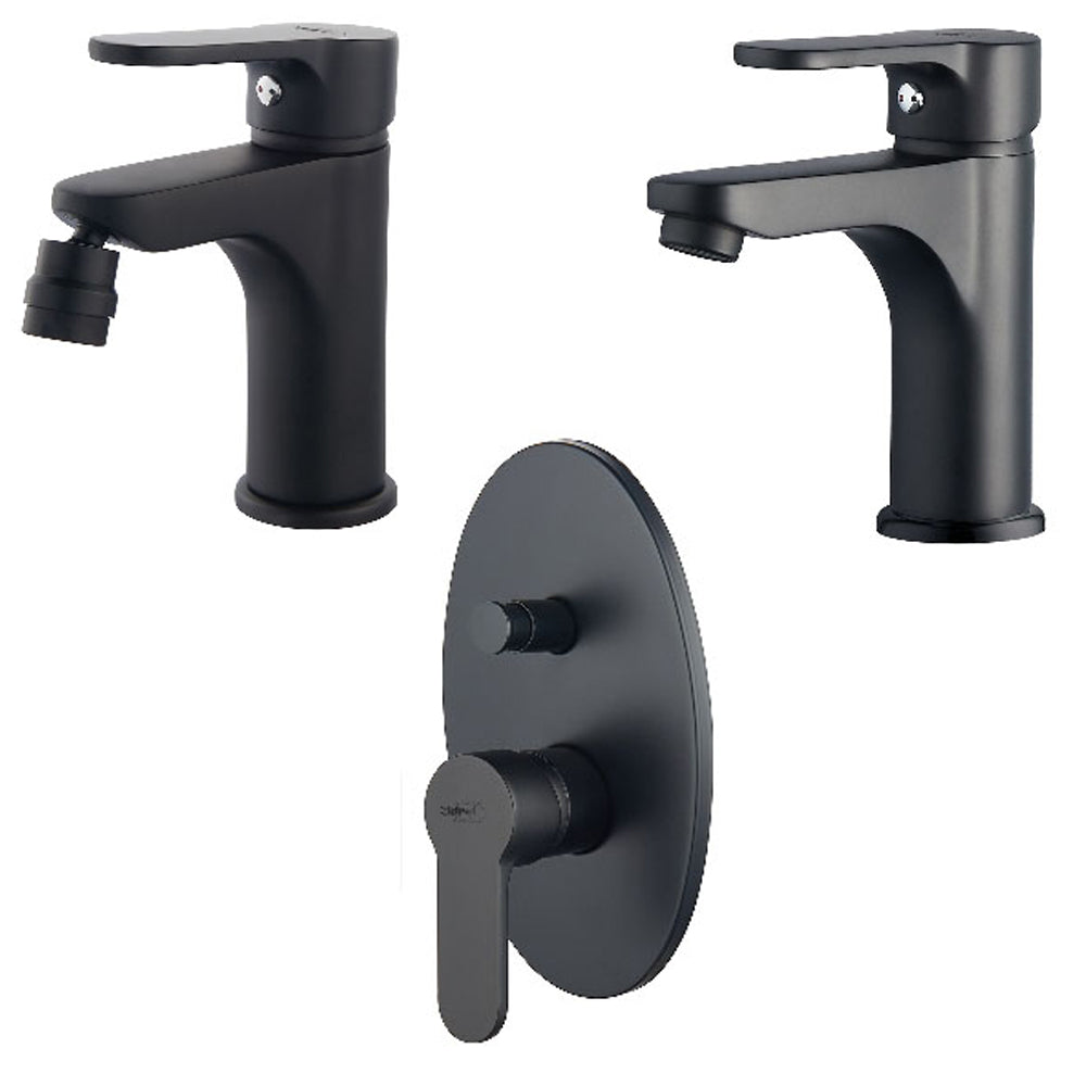 Set miscelatori lavabo, bidet e doccia con deviatore serie Paco color nero opaco by CeramicStore | Lo specialista del tuo bagno