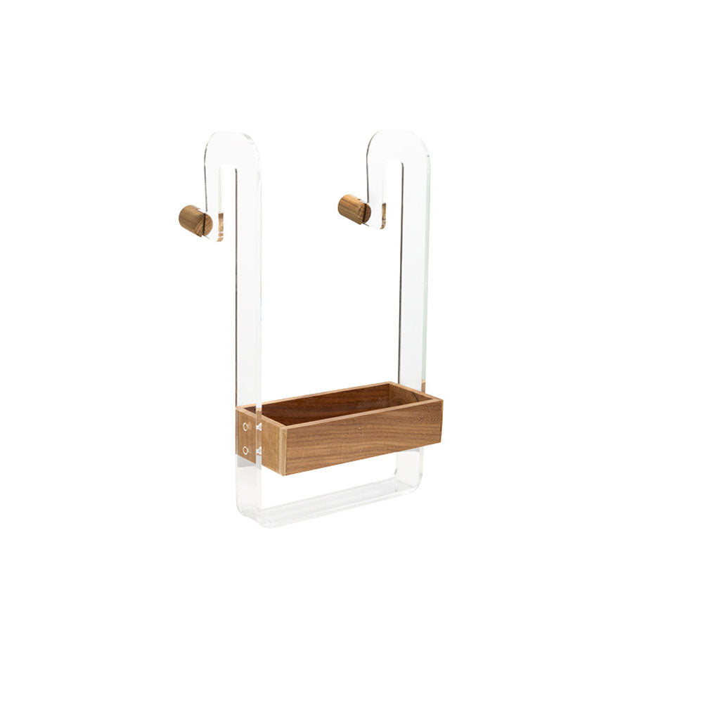Porta oggetti 'Panarea' con doppio gancio esterno e vaschetta interna in Teak e Plexiglass per parete doccia by Cipi 27,5 x 21 x 50h cm by CeramicStore | Lo specialista del tuo bagno