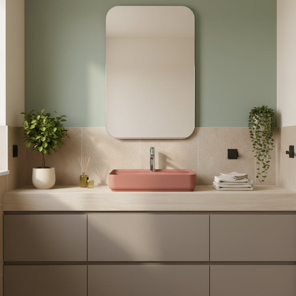 Lavabo d'appoggio rettangolare con foro BathCore serie Infinity 55x40 color Terracotta Opaco