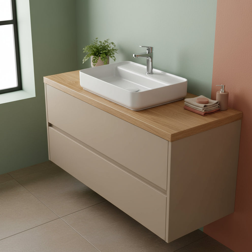 Lavabo d'appoggio rettangolare con foro BathCore serie Infinity 55x40 color Bianco Lucido