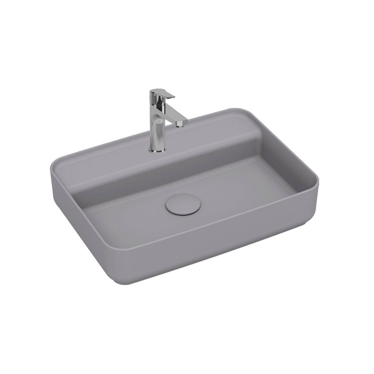 Lavabo d'appoggio rettangolare con foro BathCore serie Infinity 55x40 color Grigio Pietra Opaco