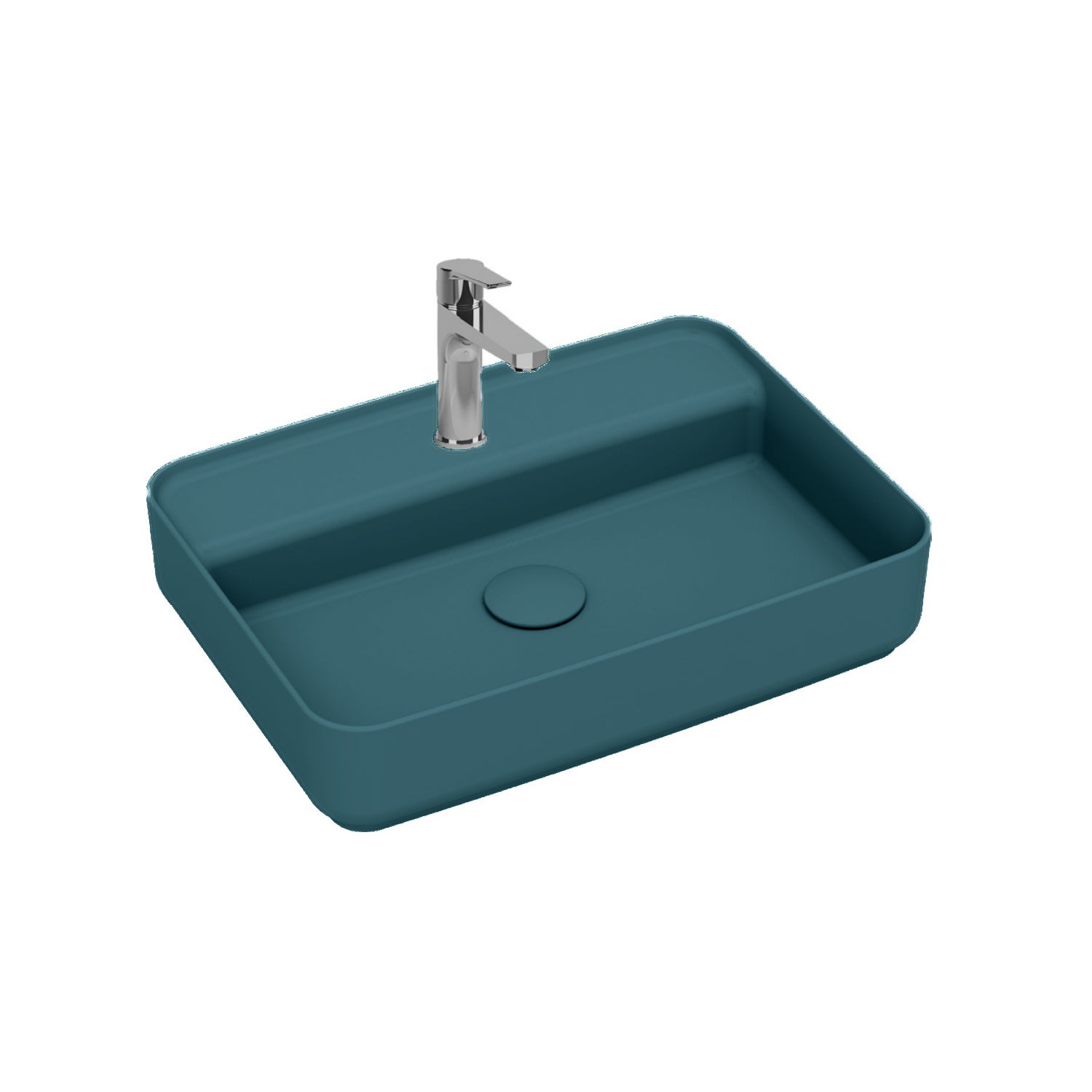 Lavabo d'appoggio rettangolare con foro BathCore serie Infinity 55x40 color Verde Petrolio Opaco