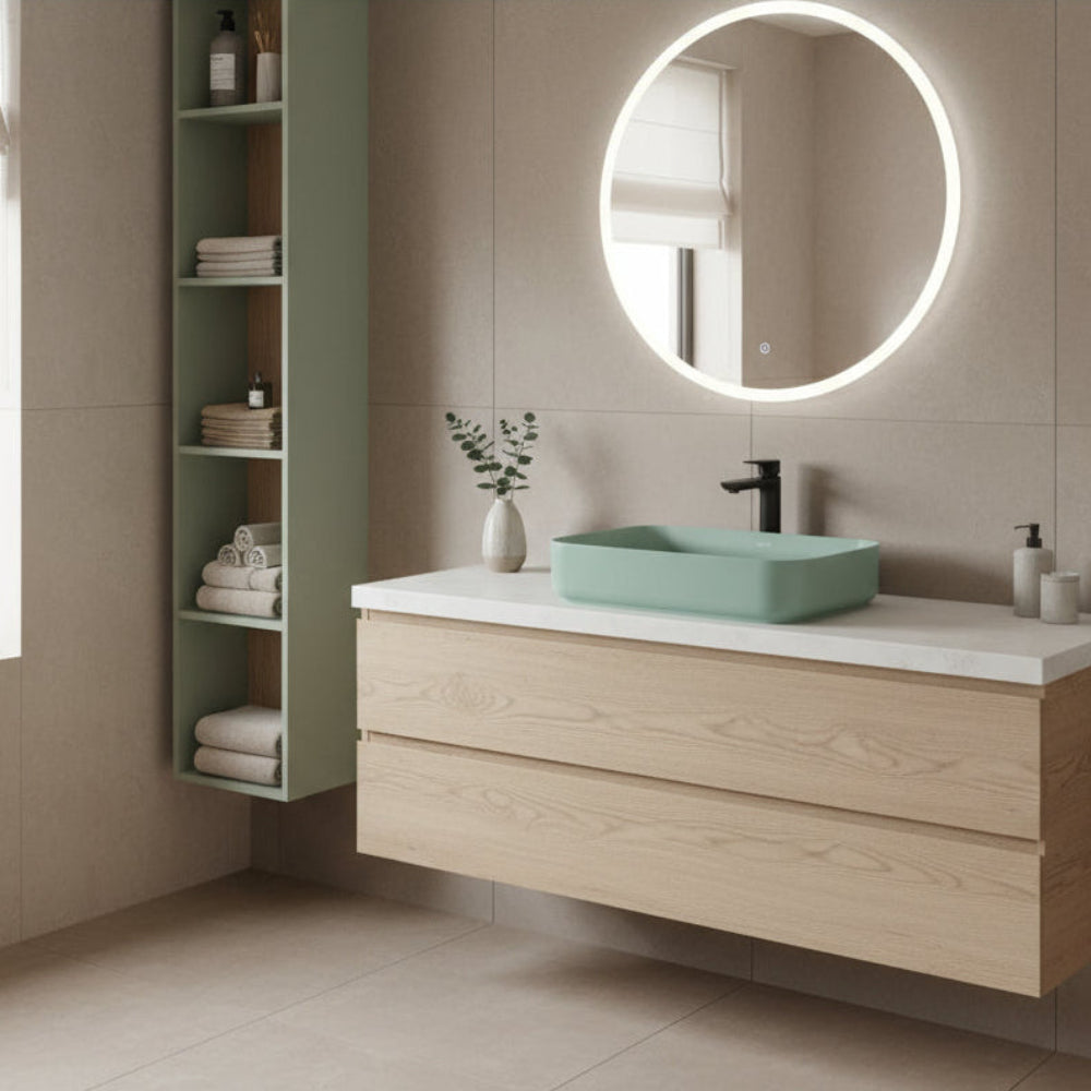 Lavabo d'appoggio rettangolare senza foro BathCore serie Infinity 50x36 color Menta Opaco