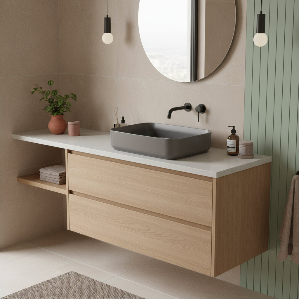 Lavabo d'appoggio rettangolare senza foro BathCore serie Infinity 50x36 color Grigio Pietra Opaco