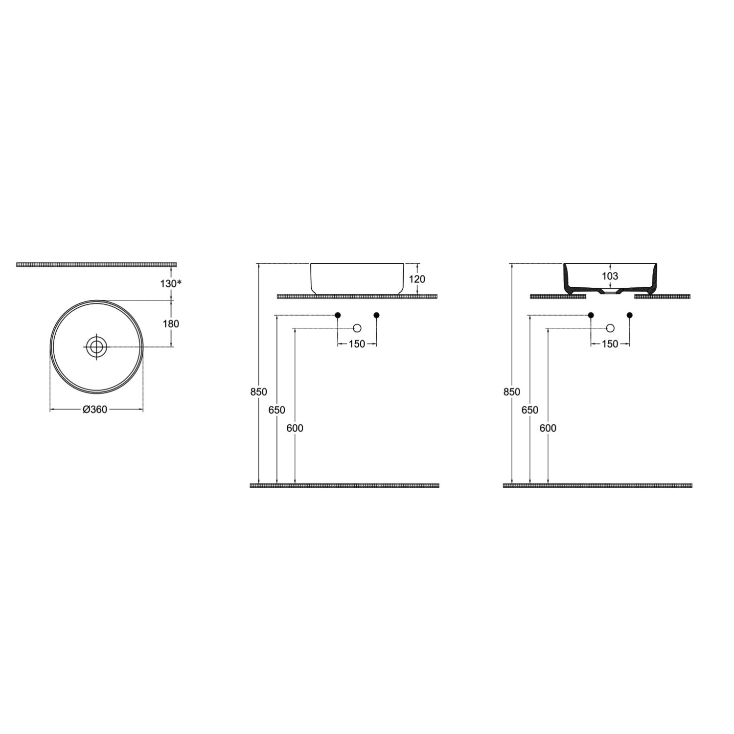 Lavabo d'appoggio tondo senza foro BathCore serie Infinity 36 cm color Terracotta Opaco