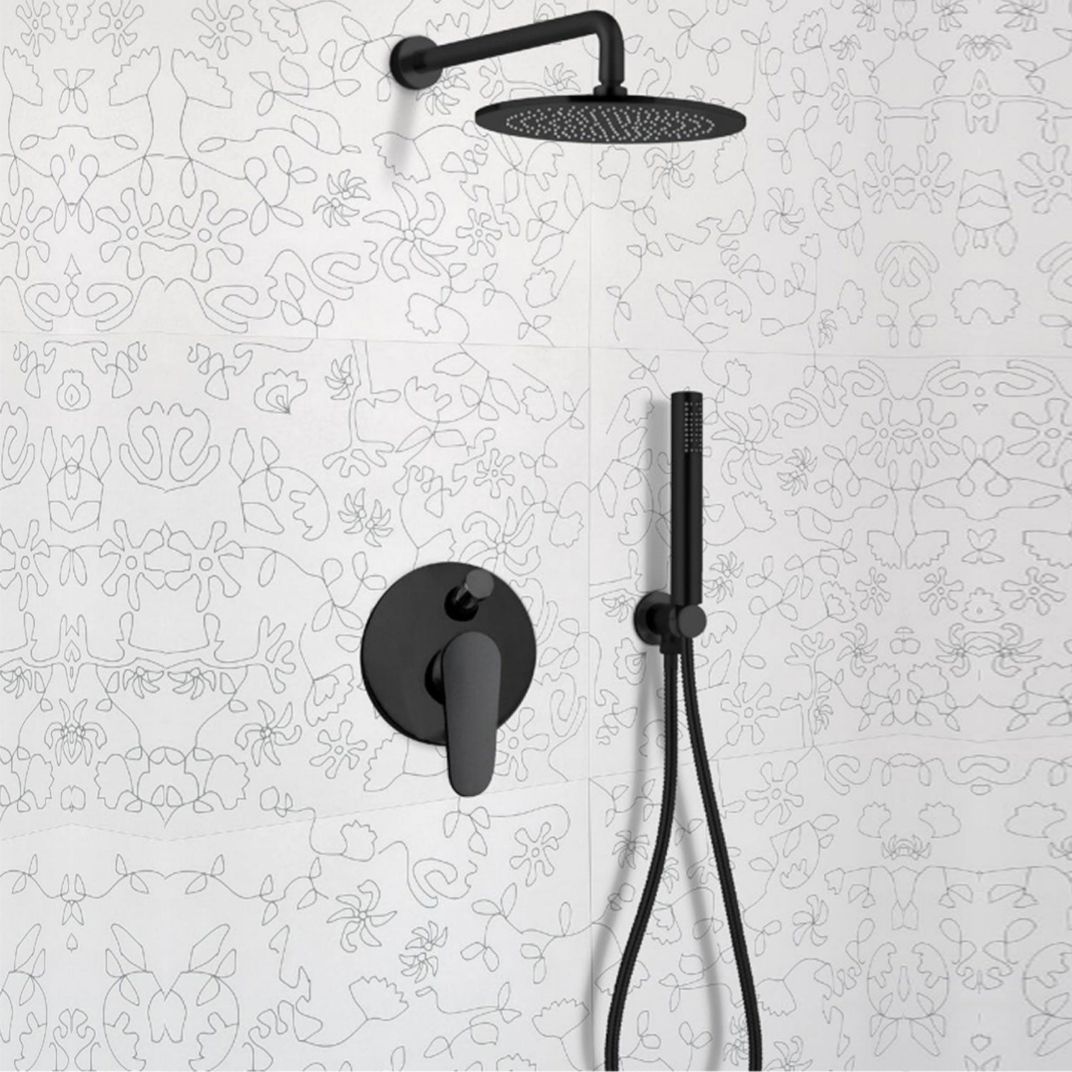 Kit doccia + soffione cilindrico in ottone nero opaco serie winter Keller Taps by CeramicStore | Lo specialista del tuo bagno