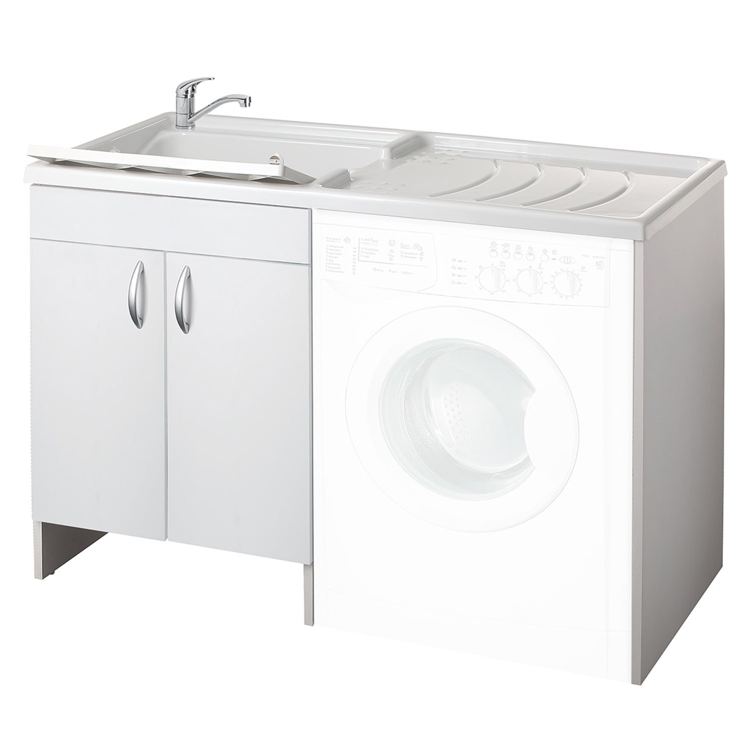 Mobile coprilavatrice 124X60 cm con lavatoio e piano di appoggio. Versione con vasca a Sinistra MADE IN ITALY by CeramicStore | Lo specialista del tuo bagno
