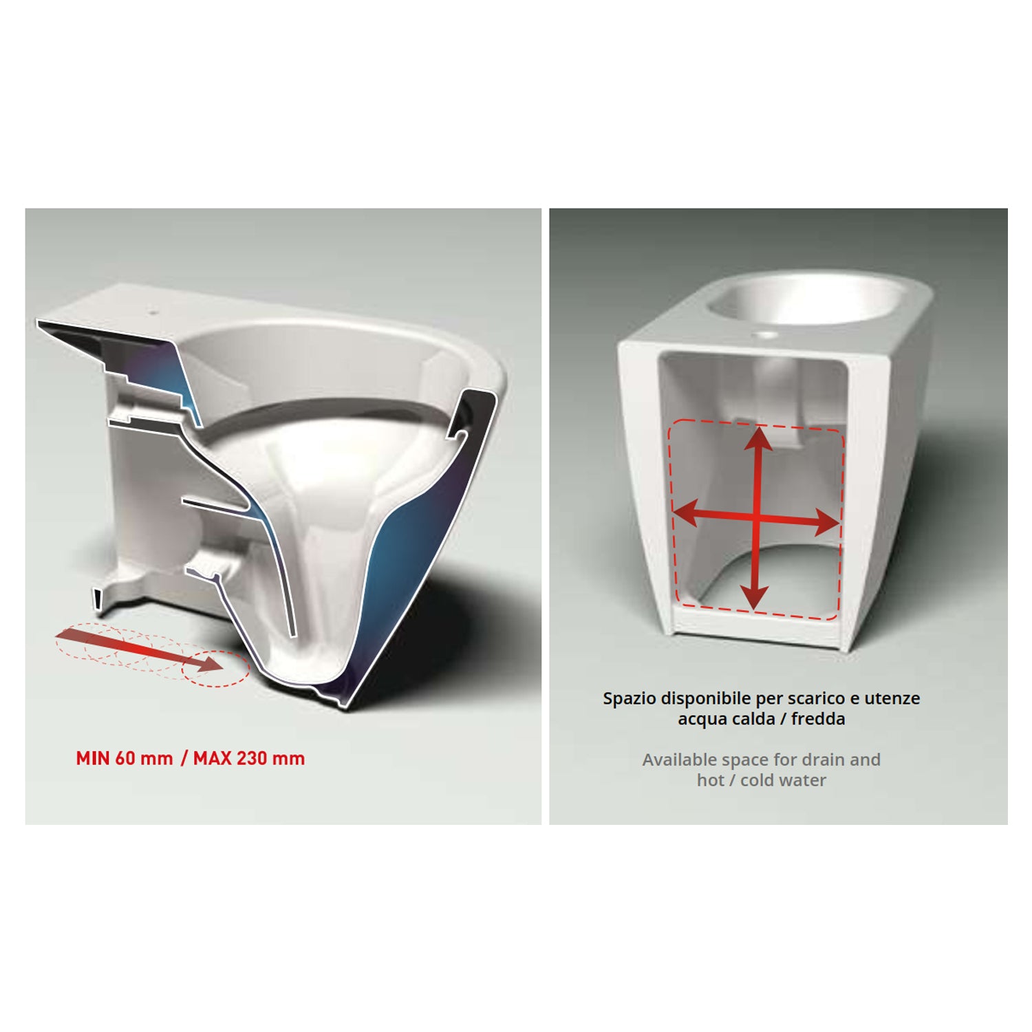 Vaso filoparete con scarico traslato h 50 cm modello Cover XL Ceramica Althea - sedile softclose
