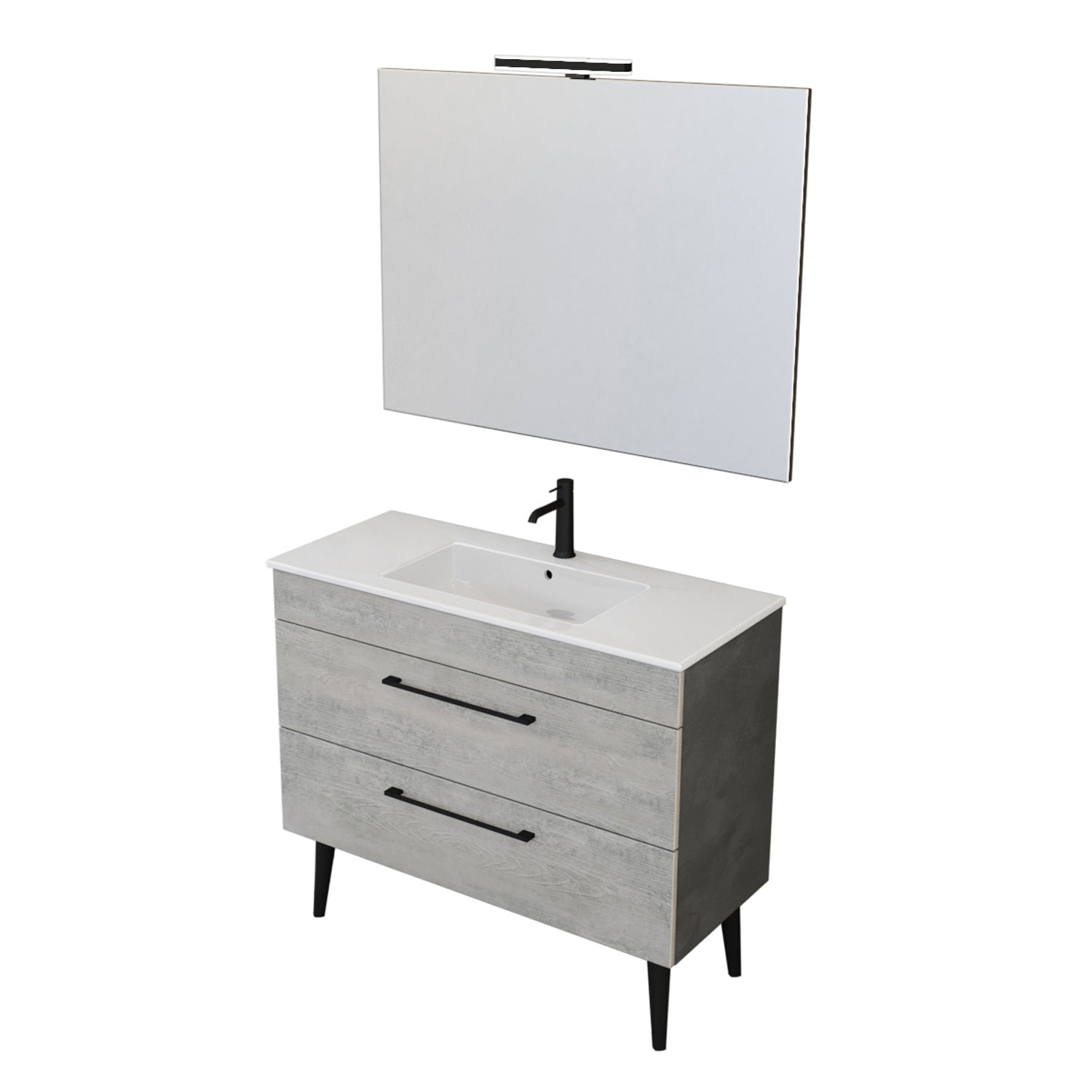 Composizione bagno sospesa Smack a 2 cassetti 100x62 con lavabo, specchio con lampada LED cement wood e cemento by CeramicStore | Lo specialista del tuo bagno