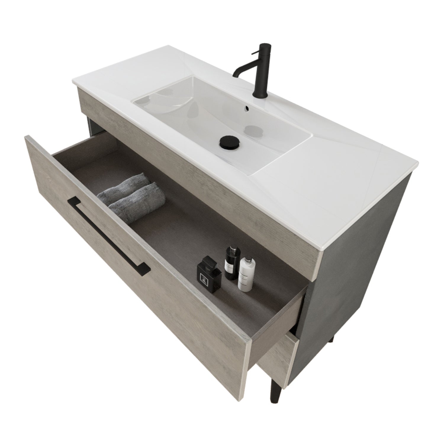 Composizione bagno sospesa Smack a 2 cassetti 100x62 con lavabo, specchio con lampada LED cement wood e cemento by CeramicStore | Lo specialista del tuo bagno