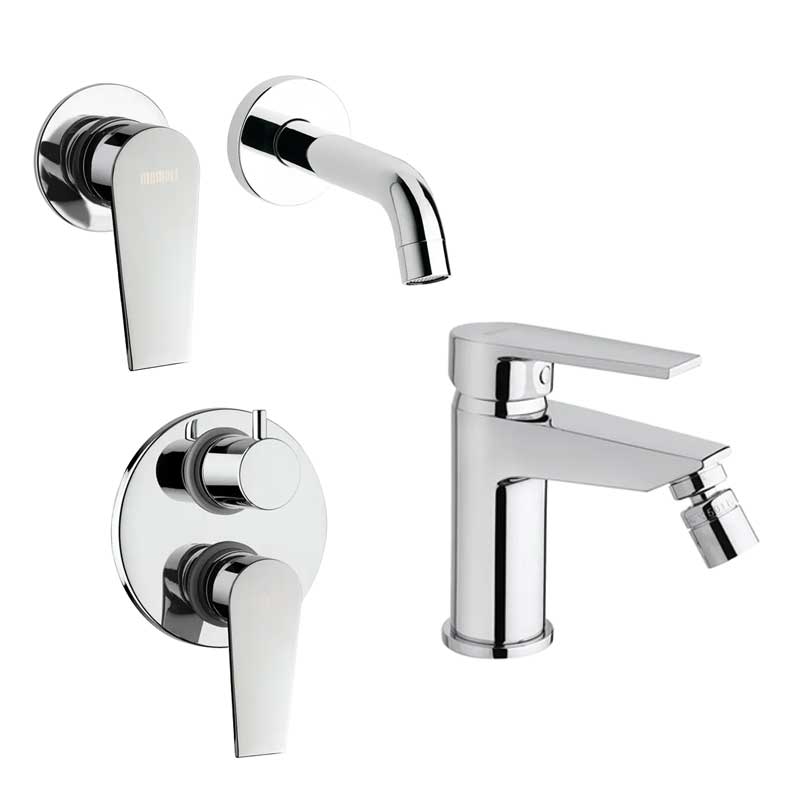 Set di rubinetti da bagno Lavabo Incasso e Bidet con scarico, Doccia Incasso con Deviatore finitura cromata collezione LOGOS+ di Mamoli Rubinetterie by CeramicStore | Lo specialista del tuo bagno