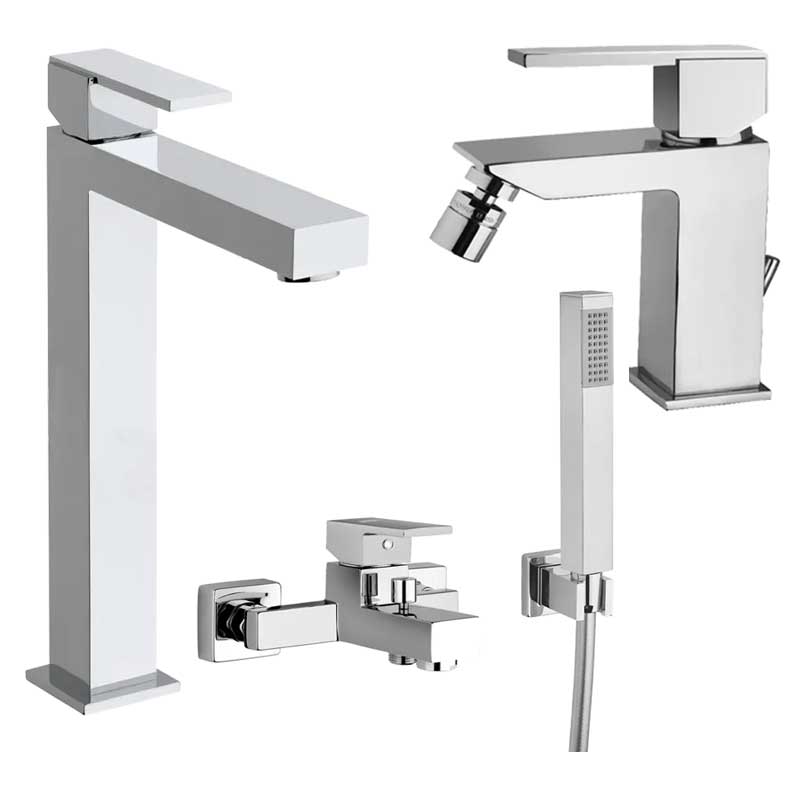 Set di miscelatori Lavabo Alto, Bidet e Vasca con set Doccia in ottone Cromo collezione Feel di Mamoli Rubinetterie by CeramicStore | Lo specialista del tuo bagno