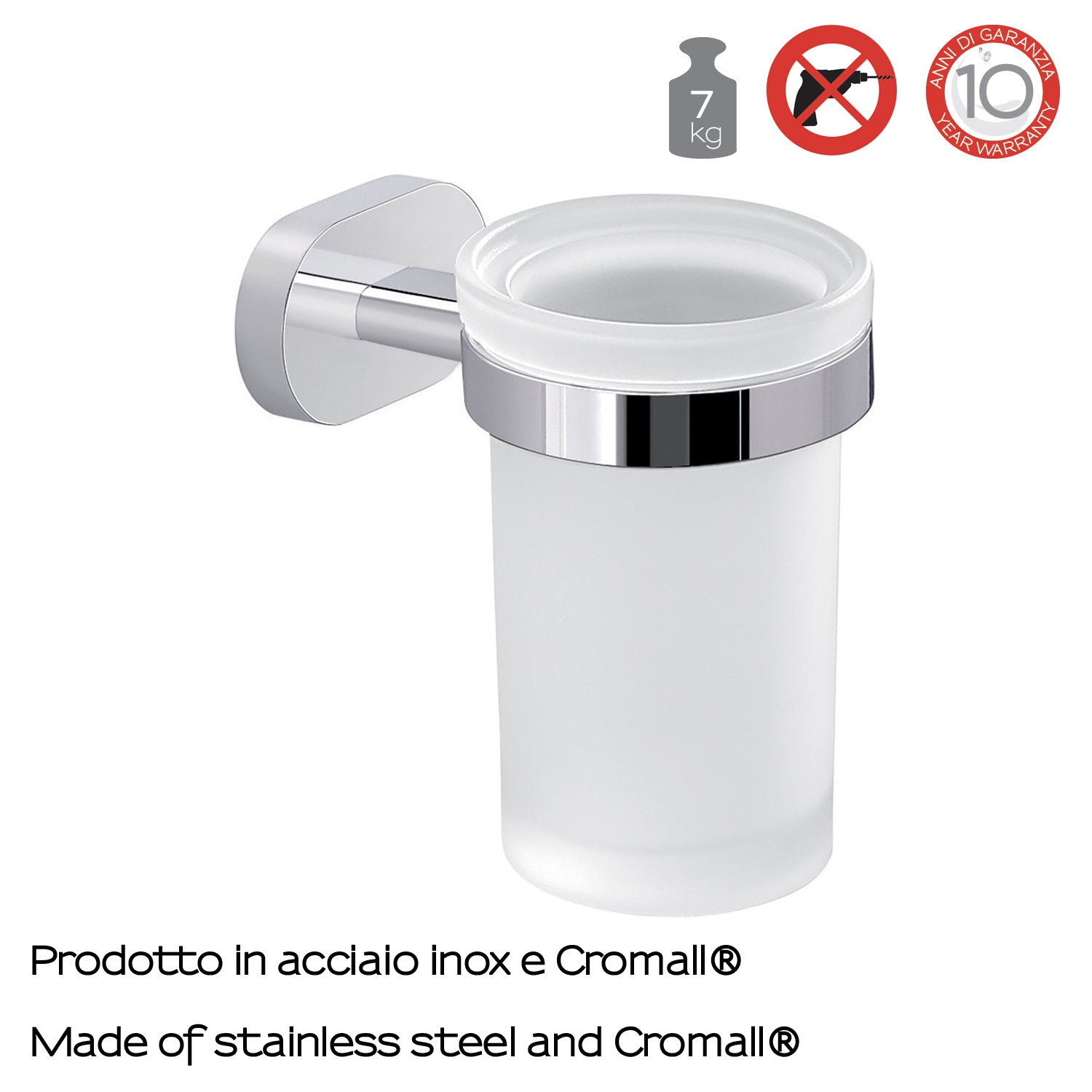 Portaspazzolini a parete Gedy Bernina in vetro e acciaio cromato by CeramicStore | Lo specialista del tuo bagno