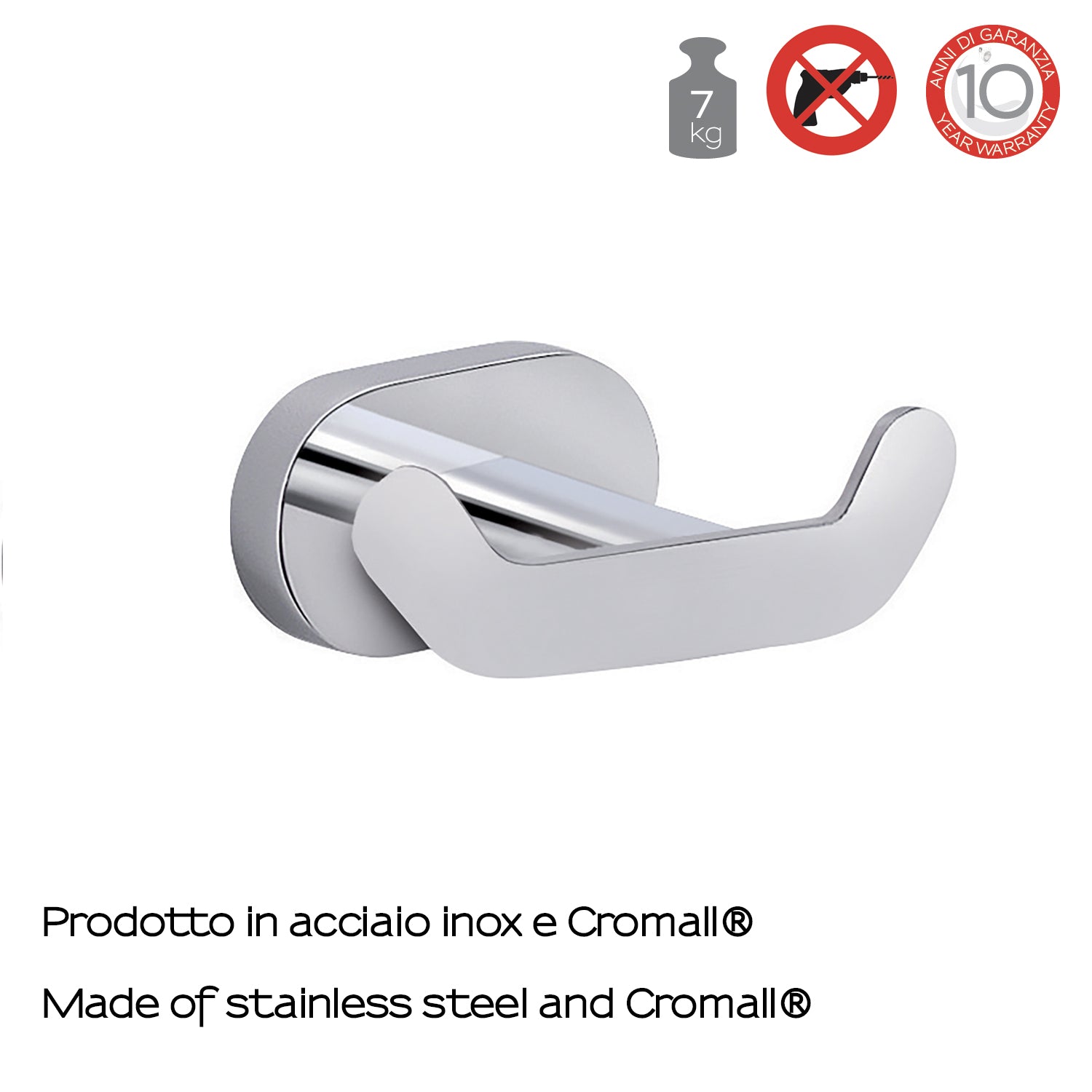 Pratico appendiabiti doppio, a parete, Gedy Bernina acciao inox cromo by CeramicStore | Lo specialista del tuo bagno
