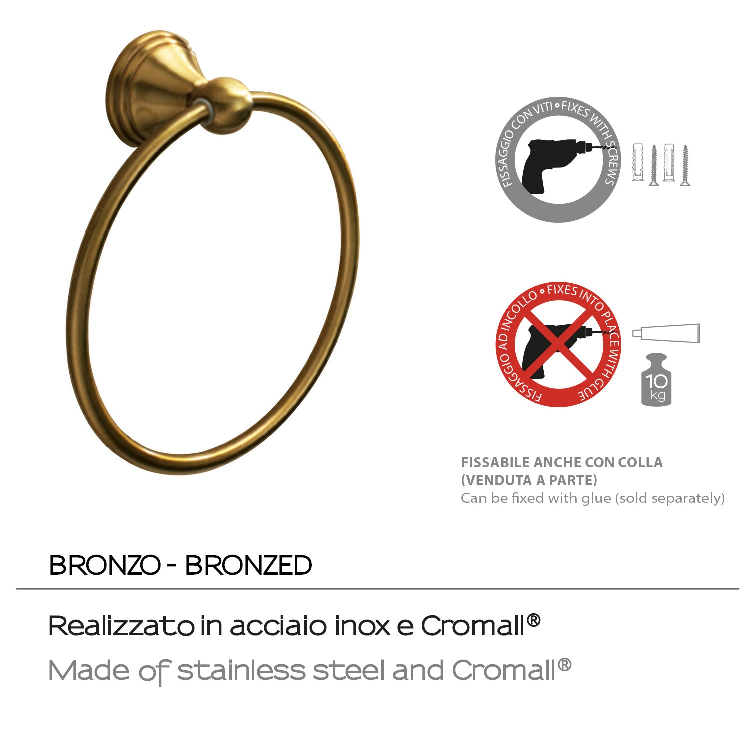 Porta asciugamani ad anello con installazione a parete di Gedy serie Romance - Bronzo by CeramicStore | Lo specialista del tuo bagno