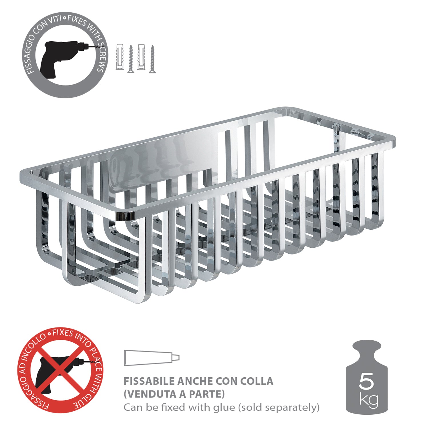 Portaoggetti doccia rettangolare modello Tiberio di Gedy - Cromato by CeramicStore | Lo specialista del tuo bagno