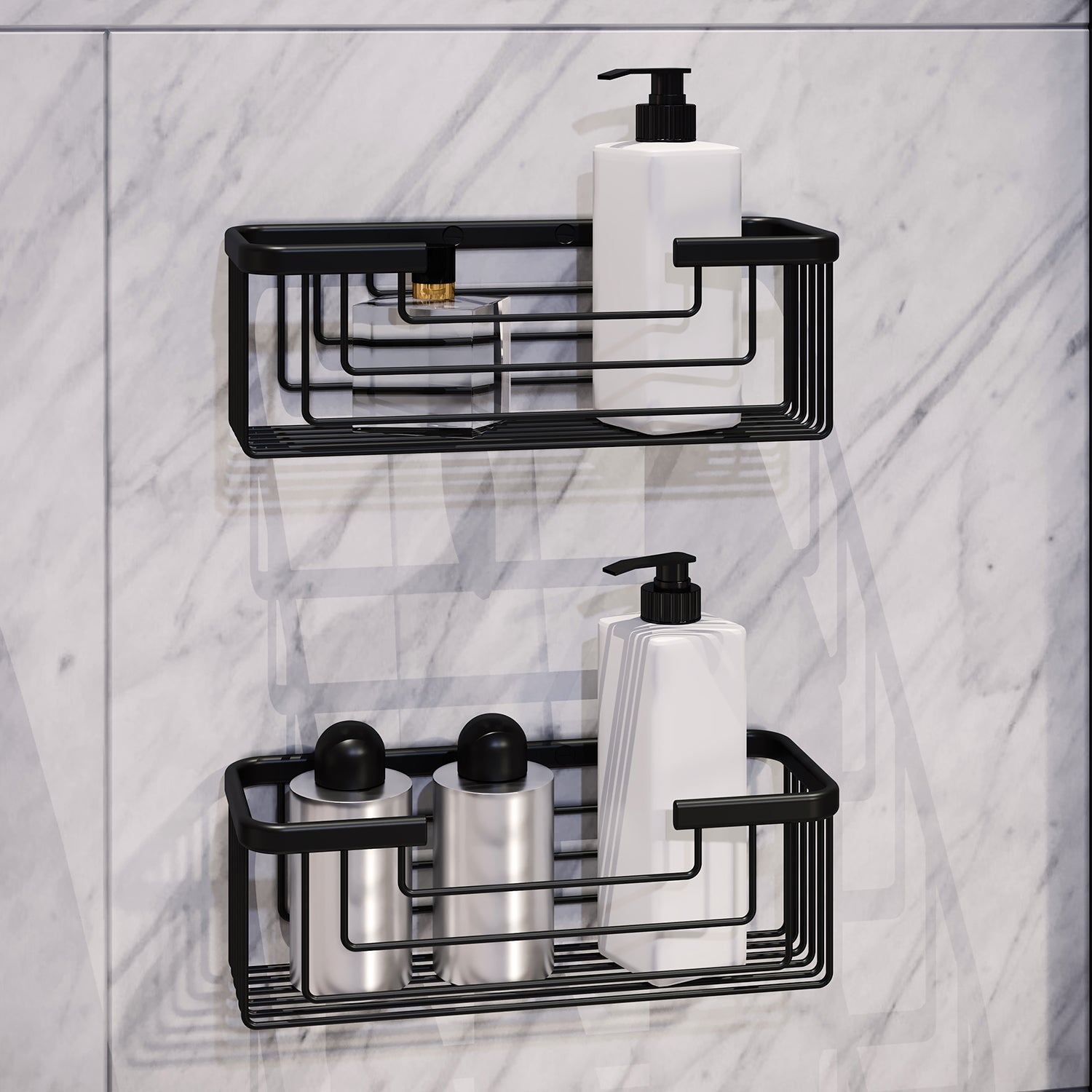 Portaoggetti doccia rettangolare alto modello Augustus di Gedy - Nero Matt by CeramicStore | Lo specialista del tuo bagno