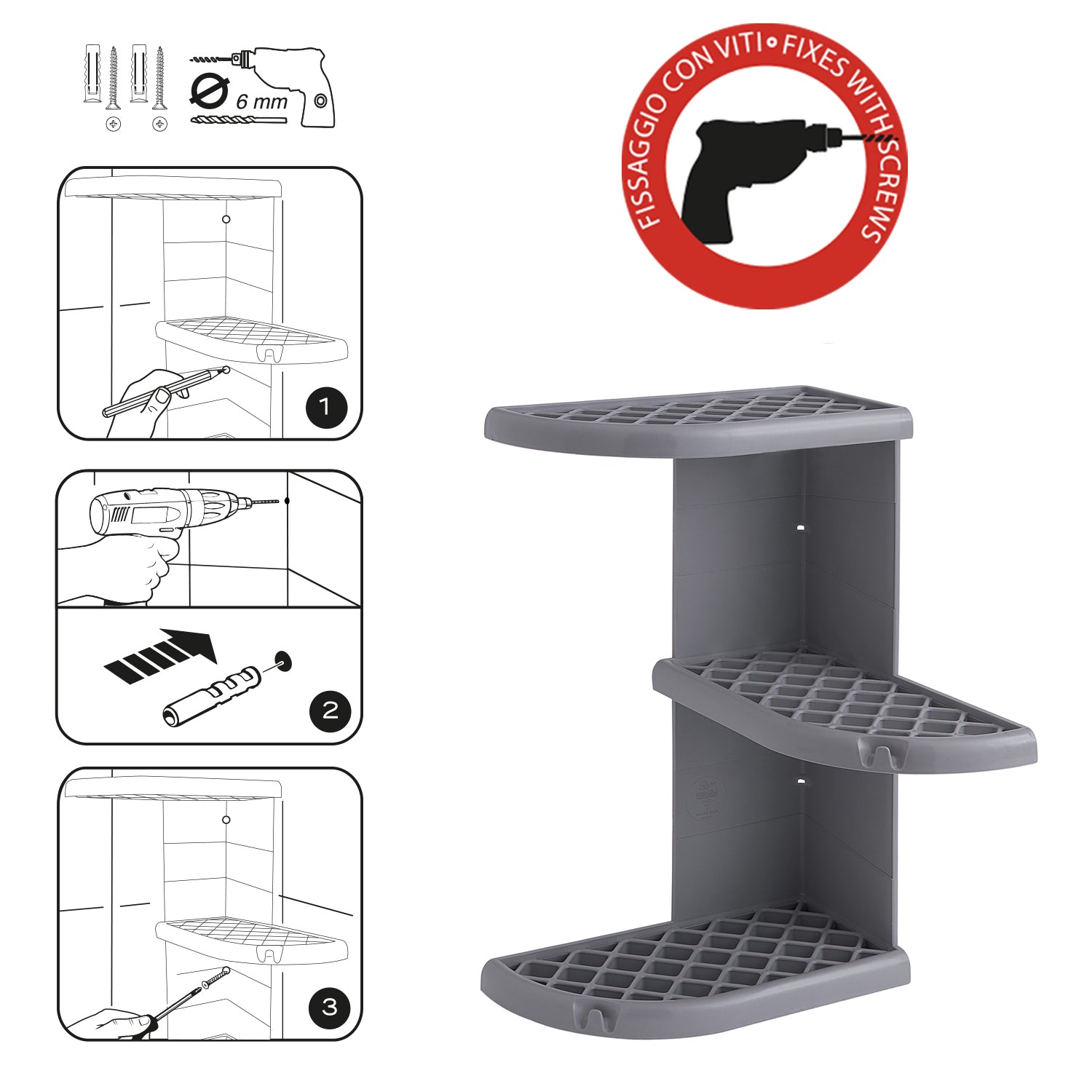 Portaoggetti doccia angolare modello Oscar di Gedy - Grigio by CeramicStore | Lo specialista del tuo bagno
