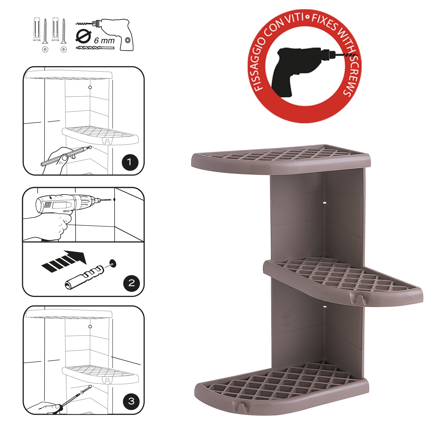Portaoggetti doccia angolare modello Oscar di Gedy - Tortora by CeramicStore | Lo specialista del tuo bagno