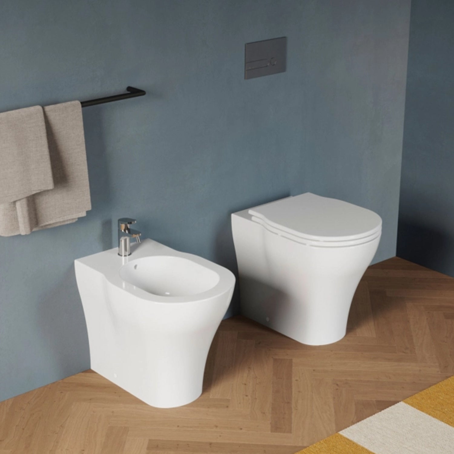 Set sanitari Azzurra XL vaso WC e bidet a terra 61x43x49H cm con sedile – Bianco lucido