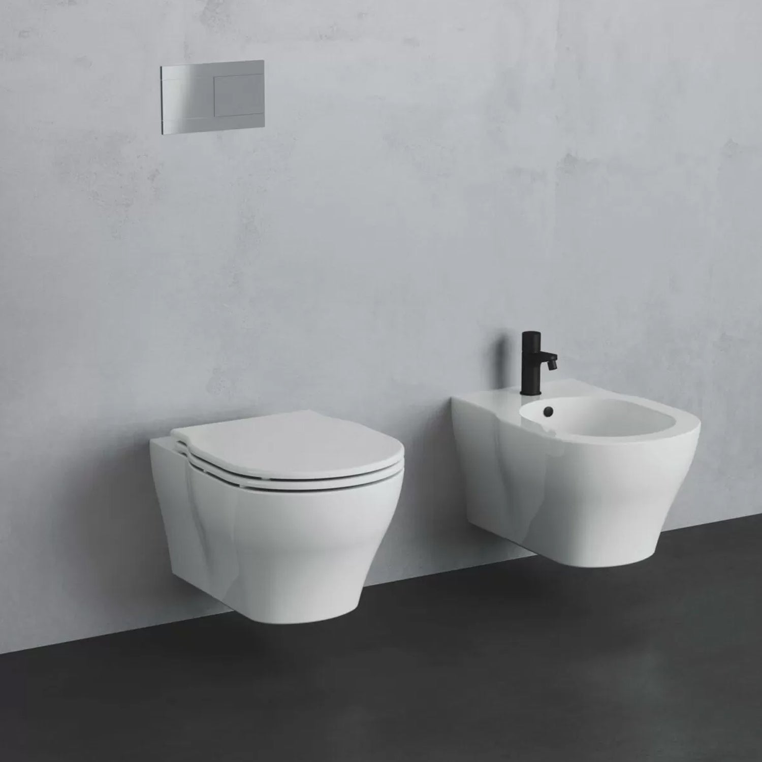 Set sanitari Azzurra XL vaso WC e bidet sospesi 61x43x36H cm con sedile – Bianco lucido