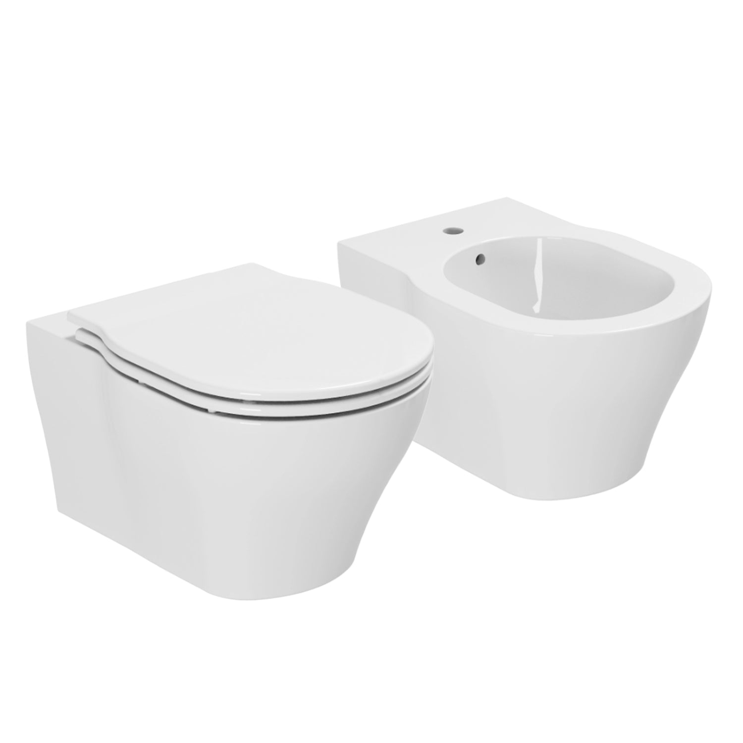 Set sanitari Azzurra XL vaso WC e bidet sospesi 61x43x36H cm con sedile – Bianco lucido