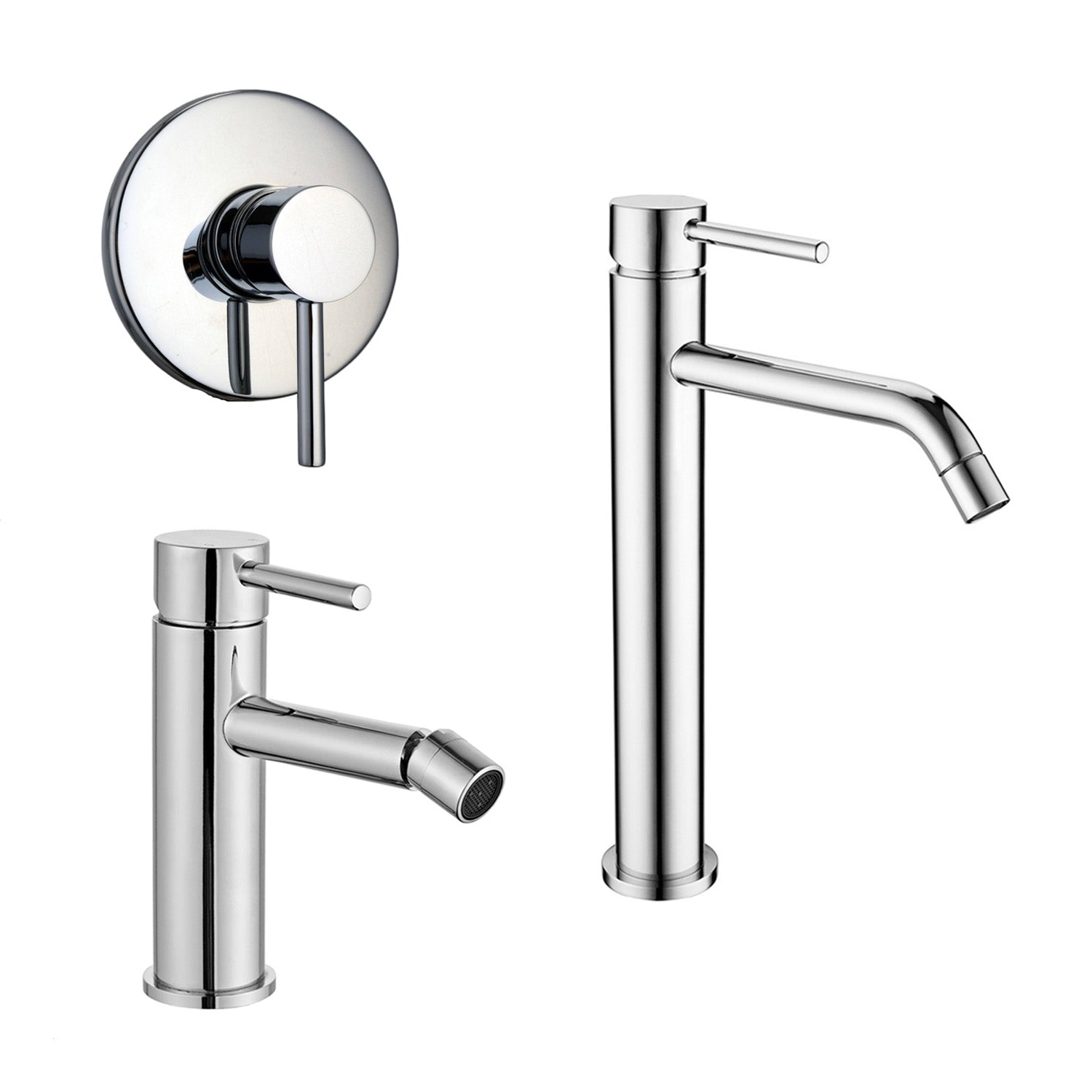 Composizione di miscelatori per lavabo alto, bidet e doccia Moon in ottone cromato by CeramicStore | Lo specialista del tuo bagno