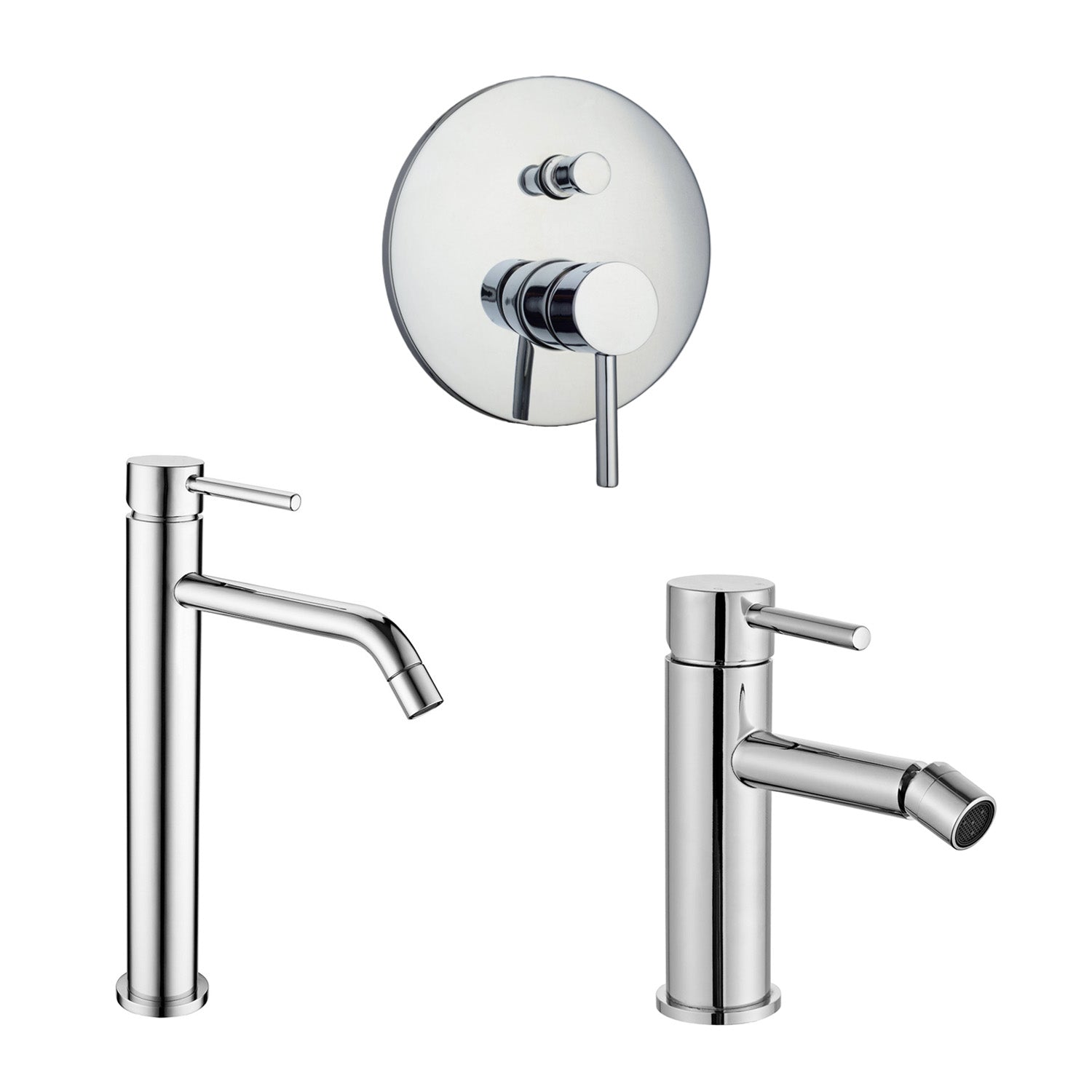 Composizione di miscelatori per lavabo alto, bidet e doccia 2 vie Moon in ottone cromato by CeramicStore | Lo specialista del tuo bagno