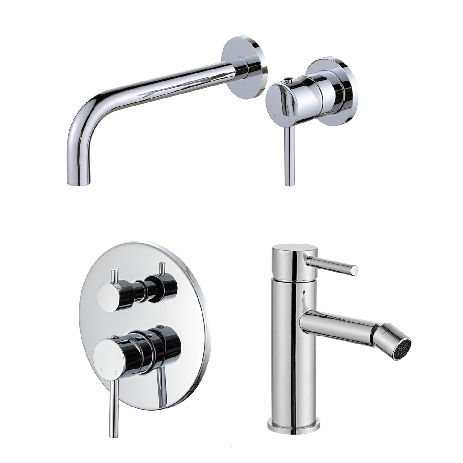 Composizione di miscelatori per lavabo incasso, bidet e doccia 3 vie con easy box Moon in ottone cromato by CeramicStore | Lo specialista del tuo bagno