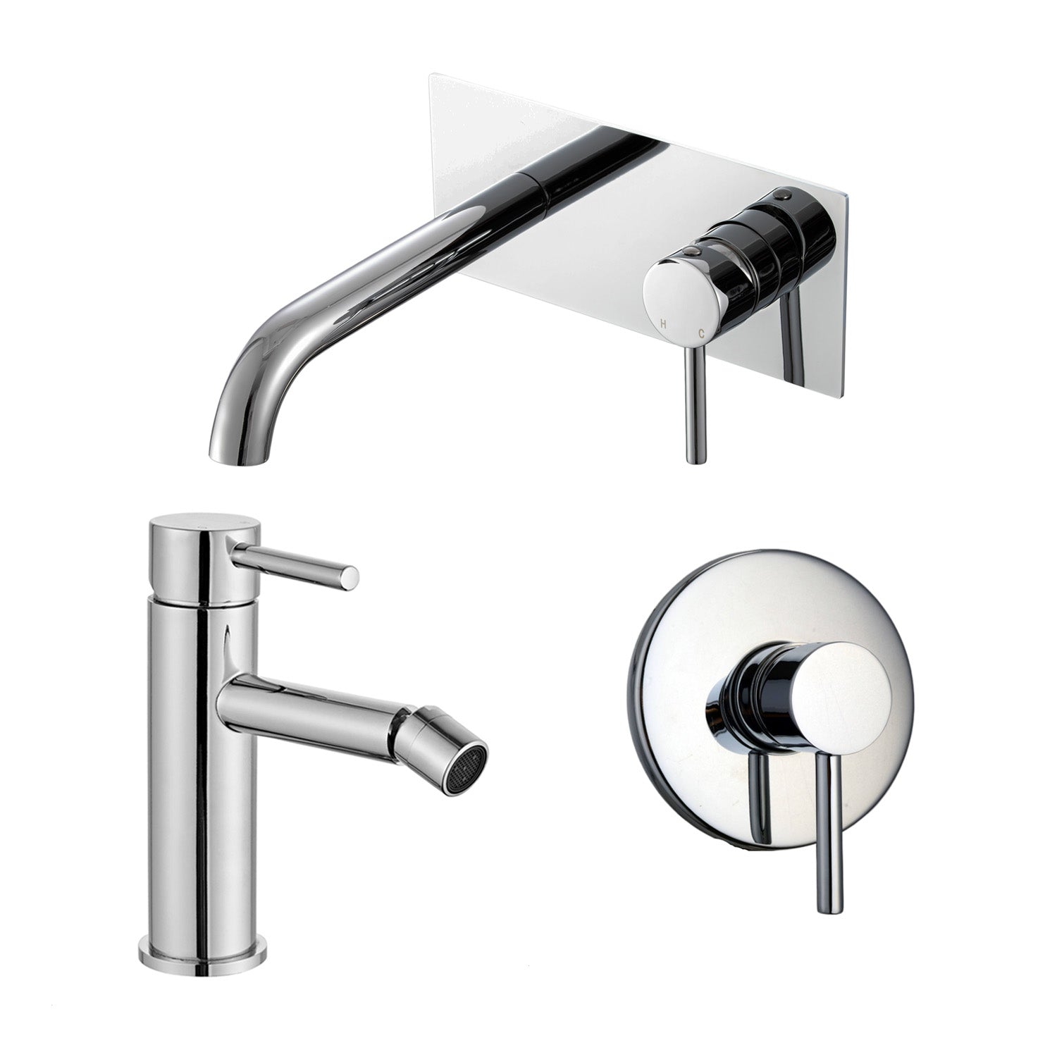 Composizione di miscelatori per lavabo incasso easy box, bidet e doccia Moon in ottone cromato by CeramicStore | Lo specialista del tuo bagno